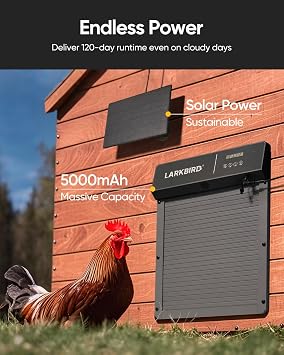 LARKBIRD Automatic Chicken Coop Door with Audio Recall Function, Gray | Solar & Battery Powered, Timer & Light Sensor, Bluetooth App Control, Anti-Pinch System