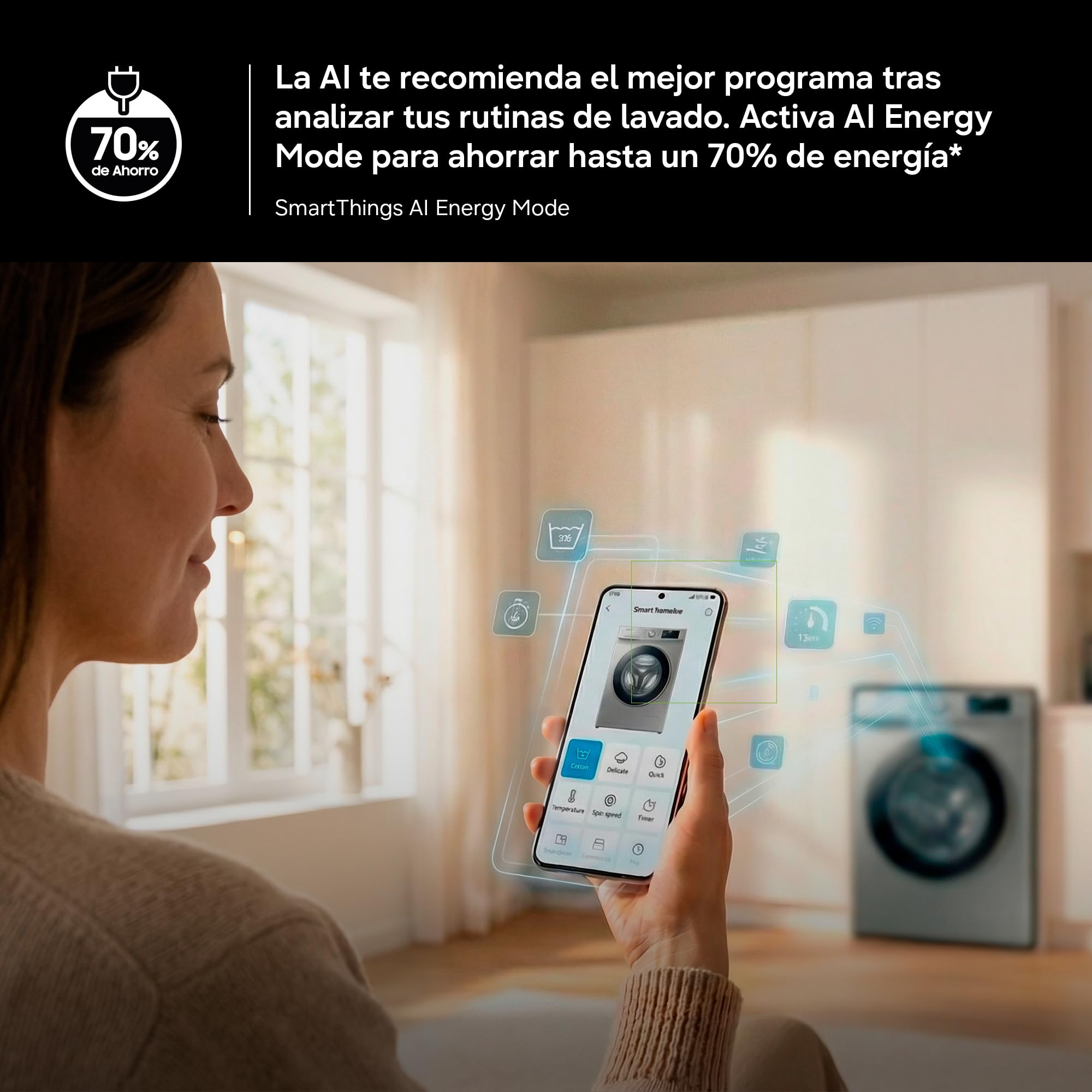 Samsung Lavadora AI con fondo reducido 8kg AI EcoBubble™ Clase A Blanca WW80FG5L32AEEC