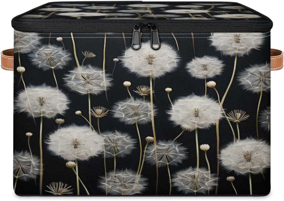 Storage Bin Set of 2 Dandelion Storage Basket with Zipper Lid & Handle Foldable Closet Shelf 2 Pack Cloth Organizer Basket Cube Bins Clothes Organizer for Bedroom, Nursery