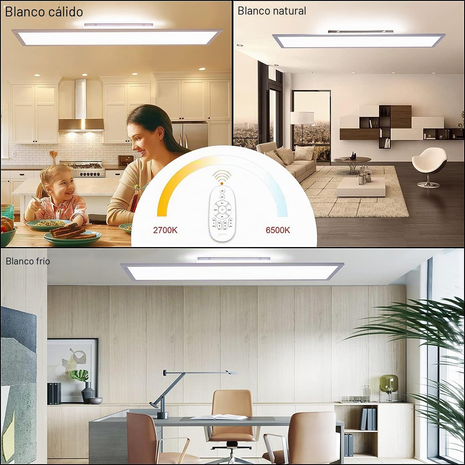 LED Lámpara de Techo Regulable 120 x 30 cm, 55 W Ultra Delgado Plafón Techo Lámpara con Mando a Distancia, Intensa Cálido/Natural/Frío Blanco Luz LED Panel para Taller Oficina Garaje Salón Cocina