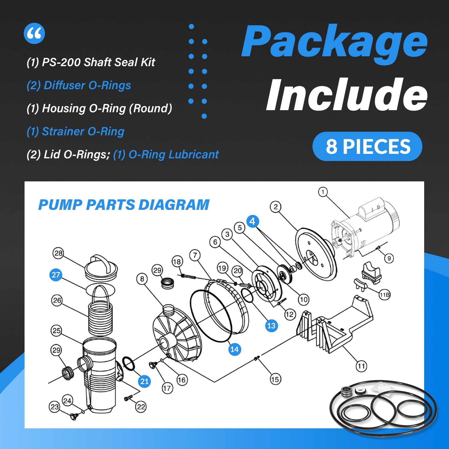 Pool Pump O-Ring & Shaft Seal Rebuild Kit - Compatible With Pentair/Pac-Fab Challenger Pumps (GO-KIT5)