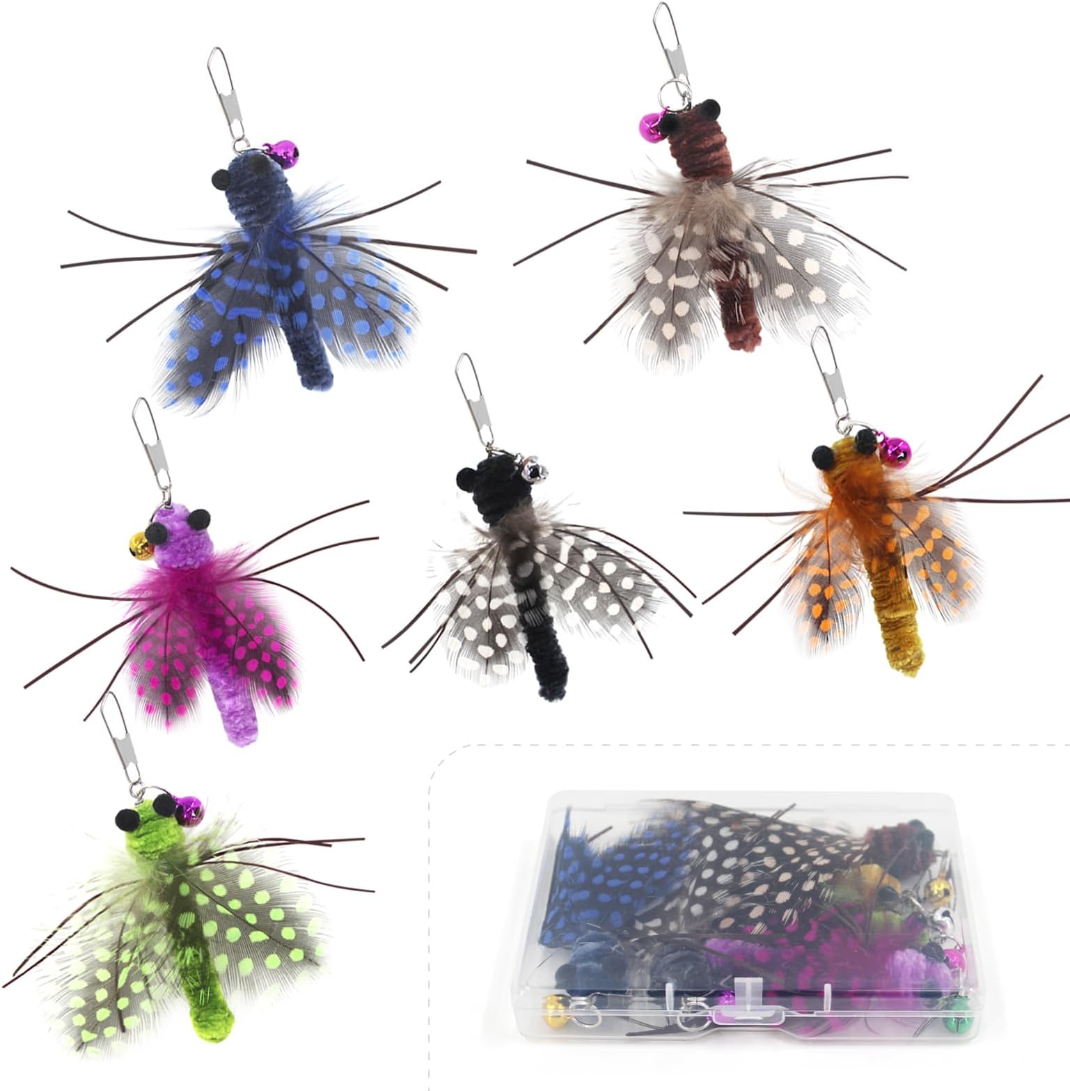 SONGWAY 6 PCS Insect Cat Toys with Feather Wings, Cat Toy Wand Attachments