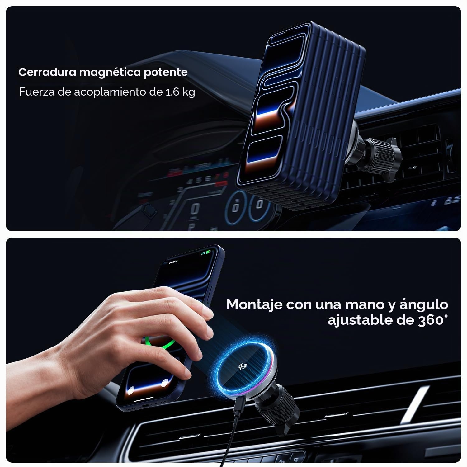 Cargador magnético inalámbrico de coche de 25 W con ventilador de refrigeración, polmxs para cargador MagSafe, rejilla de ventilación, soporte de teléfono, incluye cargador de coche de 45 W para