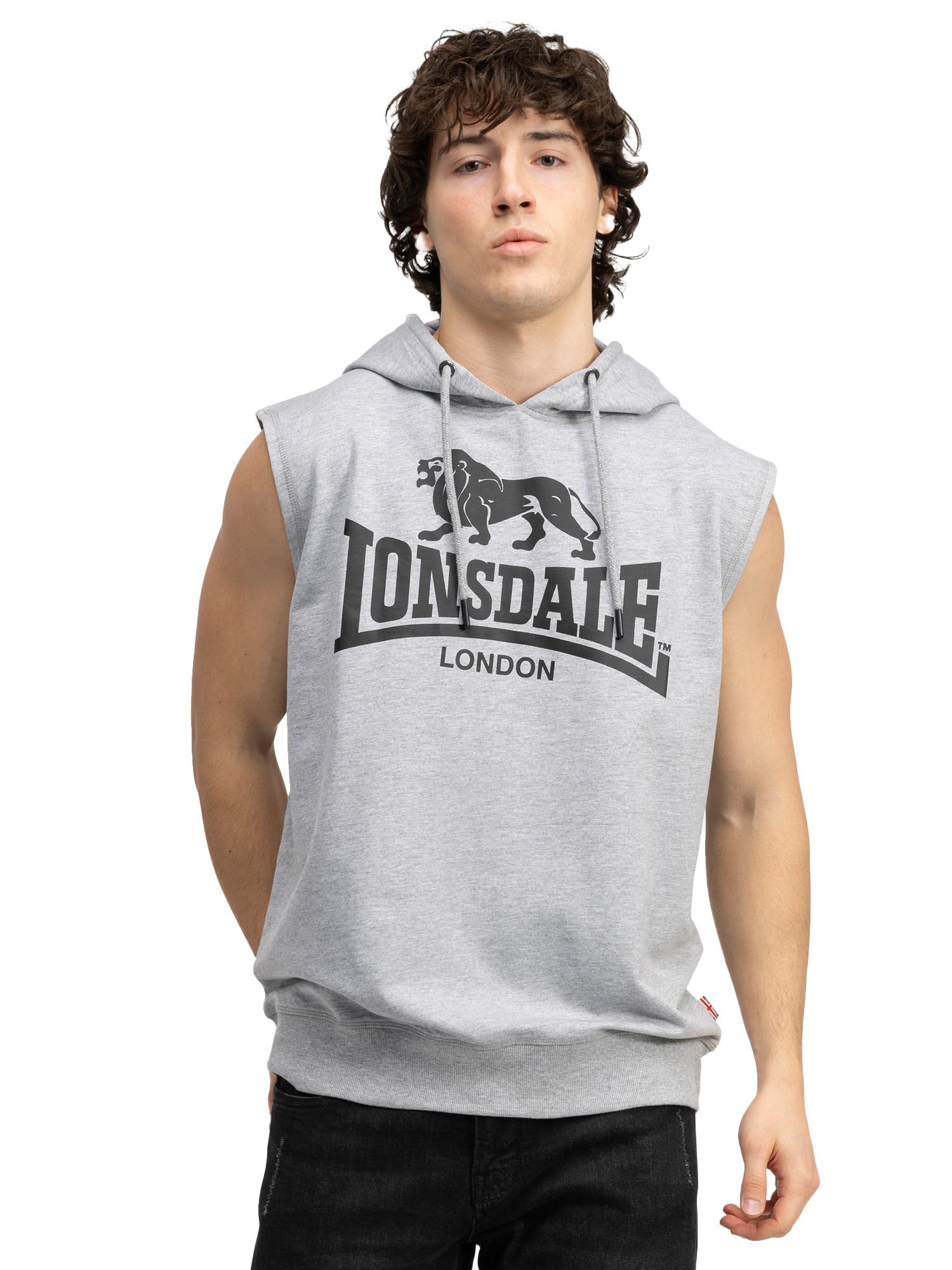 Lonsdale Men's Sleeveless Sweatshirt with Hood Regular Fit Bignor Hooded Sweatshirt (Pack of 1), Marl Grey/Black, 3XL