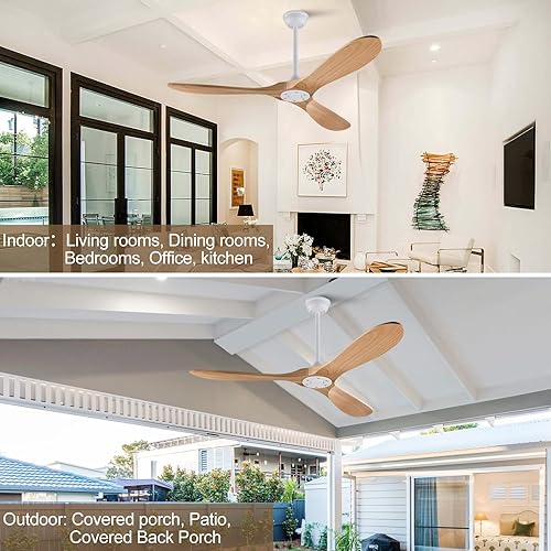 Miniatura 5 de Ventilador de techo de 42 pulgadas de madera sin luz, ventiladores modernos de 3 aspas con control remoto, motor DC reversible silencioso,