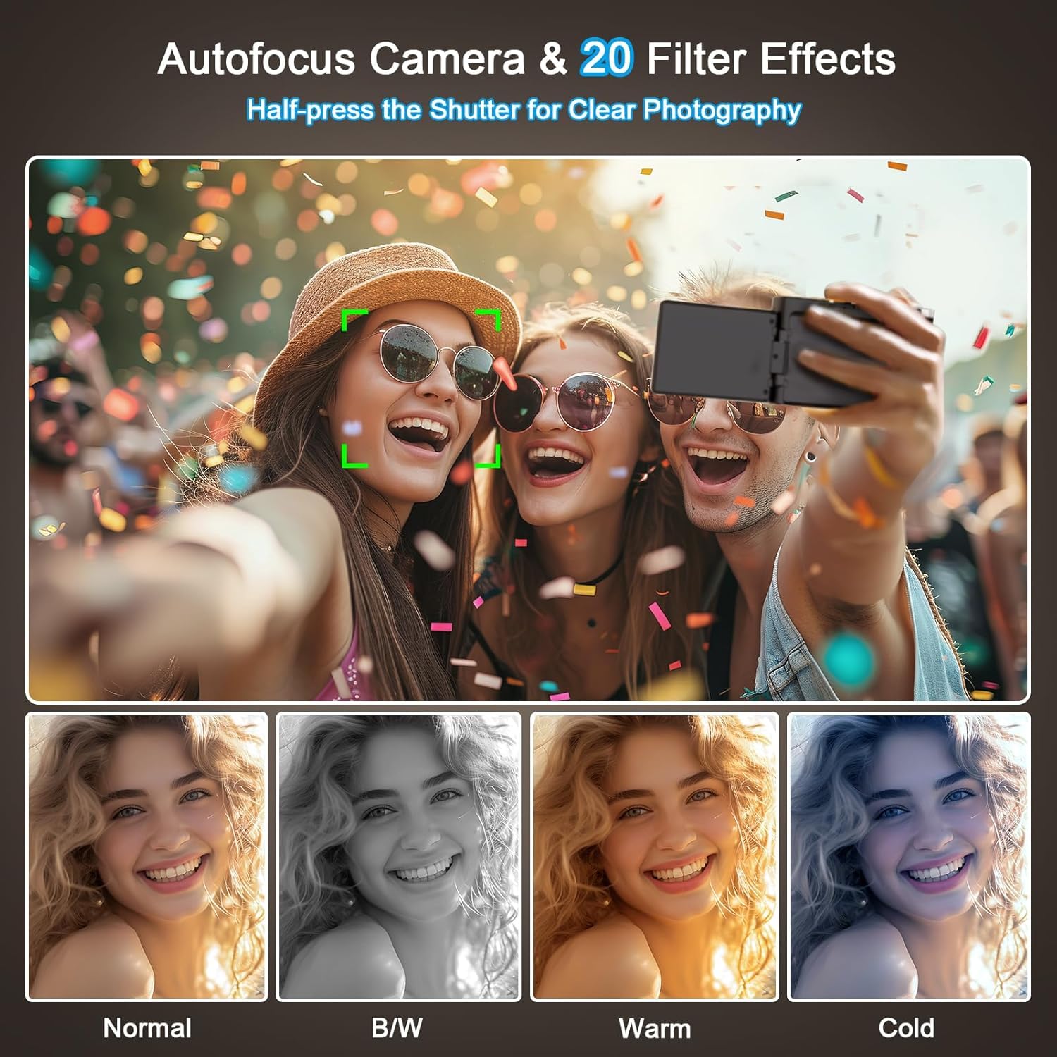 Fotocamera Digitale 4K, 48MP Autofocus Macchina Fotografica con Zoom 16X, Vlog Fotocamera Compatta HD con Stazione di Ricarica, 2 Batterie, Scheda da 32 GB per Principianti, Bambini