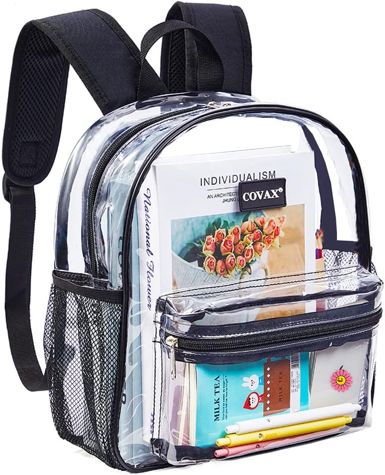 COVAXClear Backpack, Stadium Approved Clear Transparent Backpack, See Through Backpack with Reinforced Straps for Stadium, Concerts, Security, & Sporting Events