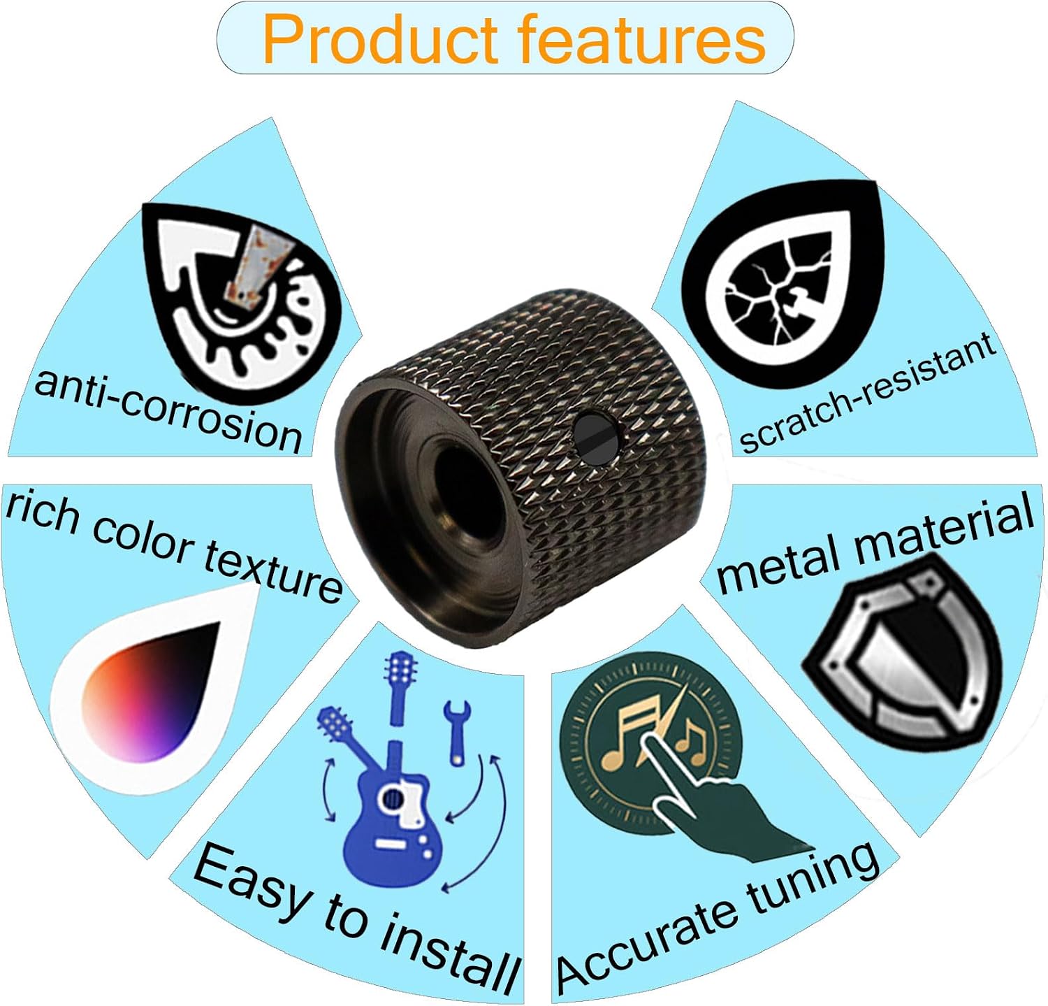 4pcs Black Guitar Knobs Metal Volume Tone Speed Control Knob for Fender Telecaster Gibson Les Paul Electric Guitar Bass Accessories (Black) image 2
