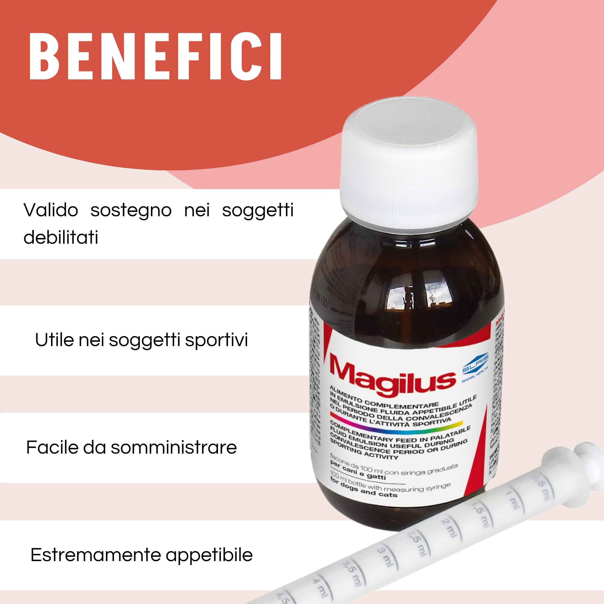 Magilus Integratore Cani e Gatti 100 ml - Aminoacidi, Vitamine, Carnitina e Taurina - Emulsione Fluida per Energia e Vitalità - Olio di Lino, Rosa Canina e Ferro