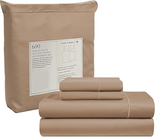 LANE LINEN Juego de sábanas de 100 % algodón tamaño King, sábanas King con bolsillos extra profundos, 600 hilos de satén, suaves, transpirables y