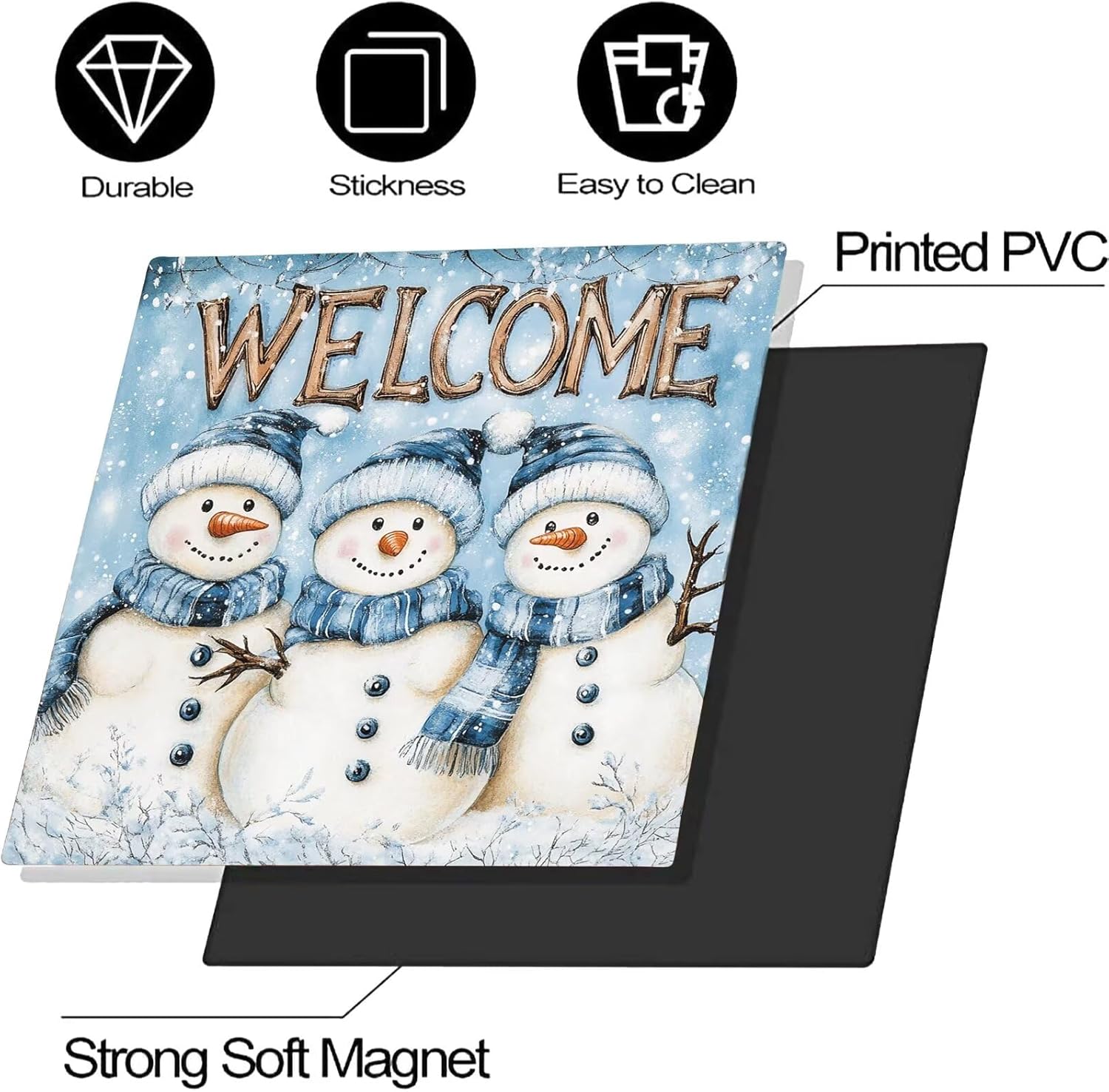 Three Snowmen Dishwasher Magnet Cover Blue Style Kitchen Decor Welcome Sign Decoration Magnetic Refrigerator Door Panel Decal 23" x 26" Magnetic