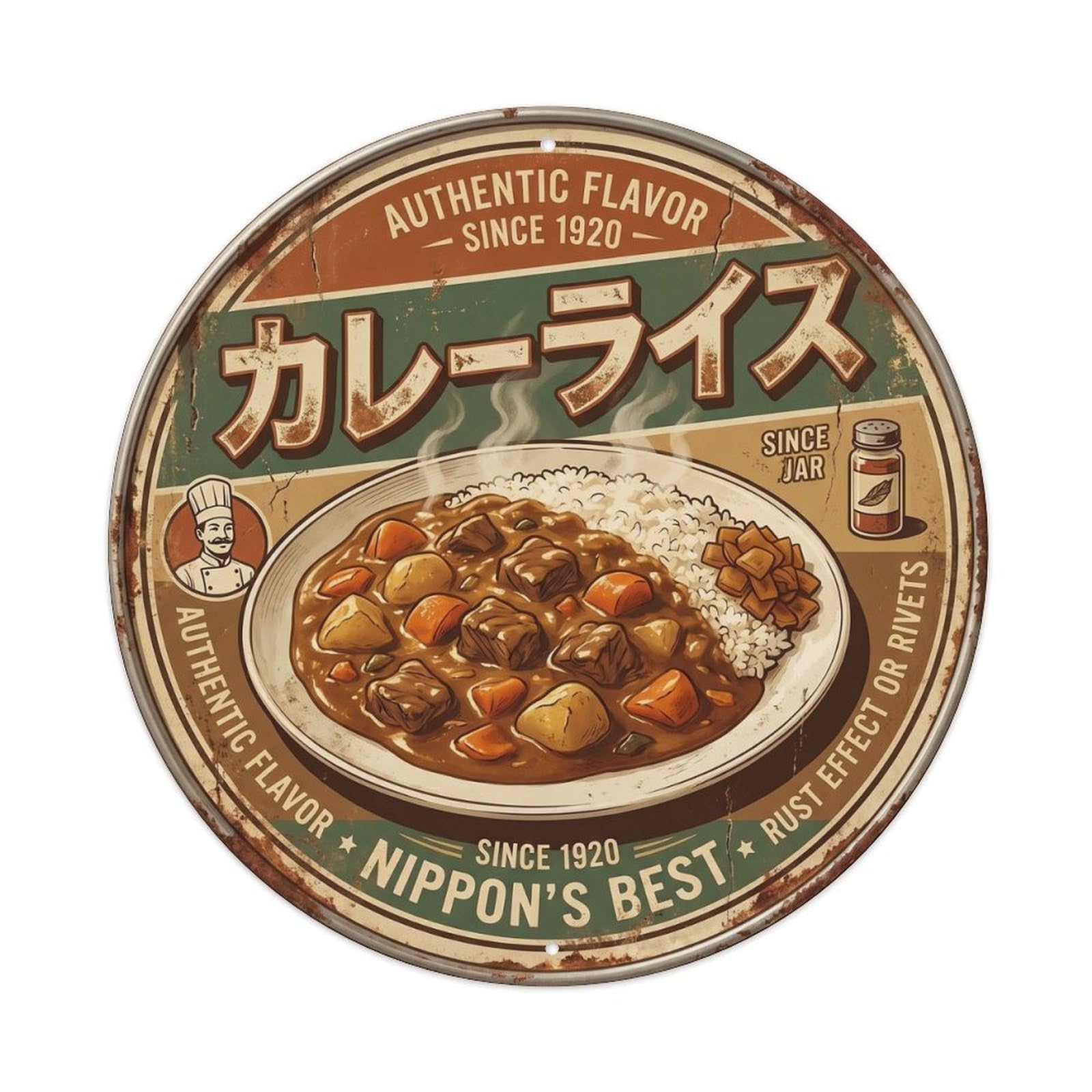 Cxhjca 8X8inch(20X20cm) Curry Rice Japanese Comfort Food Roadside Diner Kitchen Metal Tin Sign
