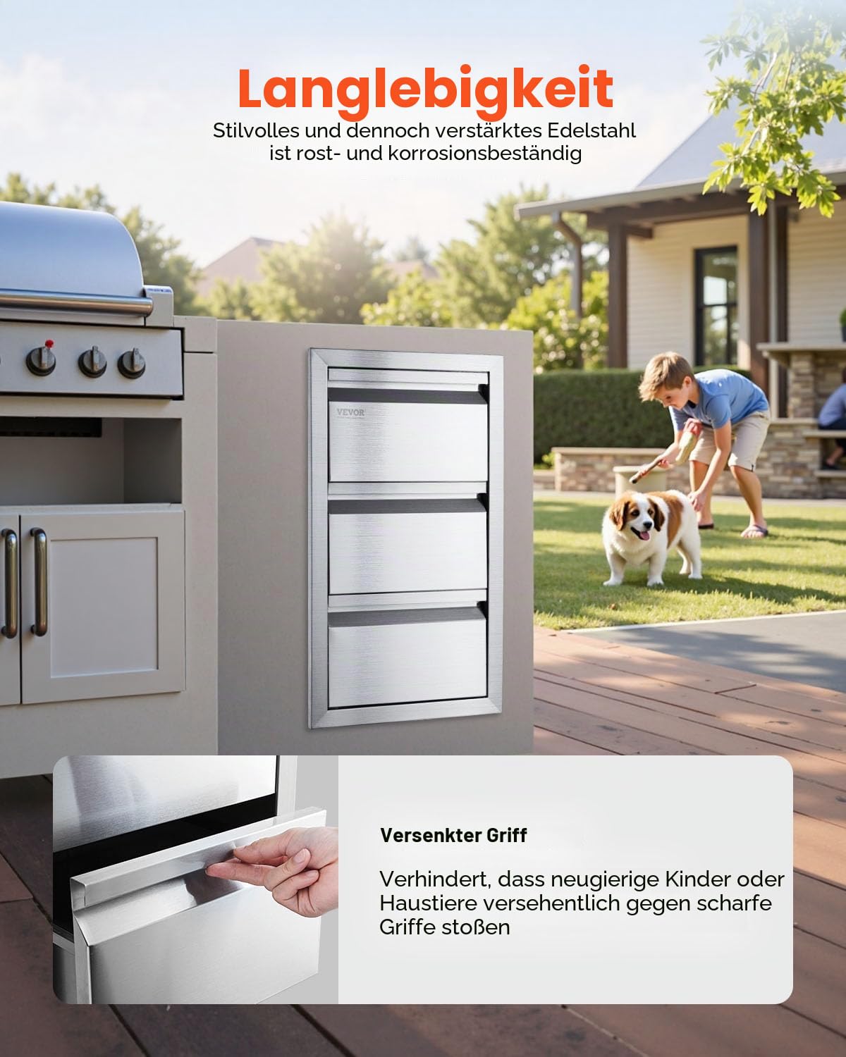 VEVOR 50x67cm Kamintür Dreistufig Edelstahl BBQ Tür Vertikal BBQ Island Tür