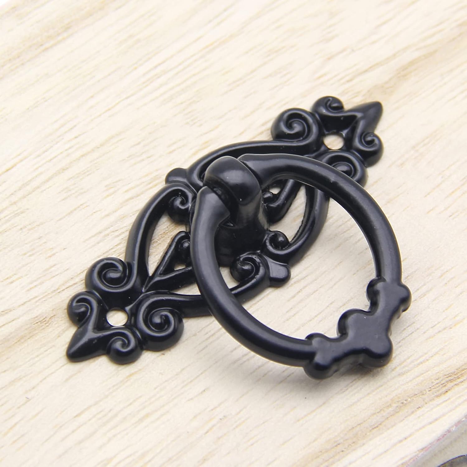 6 Pcs Black Tone Vintage Knobs Pulls Handles Antique Drawer Pull Ring Single Hole Decorative Hardware with Screws for Furniture Cabinet Cupboard Dresser Drawers Black Hand Hardware, 65x24mm