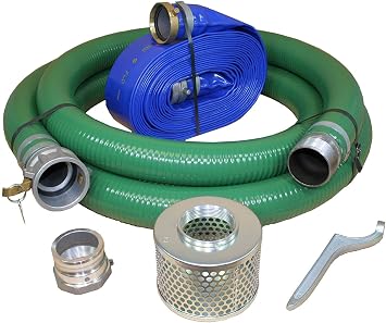 Hose PVC/Aluminum Water/Trash Pump Hose Kit, 4" Green Suction Hose Coupled C x KCN, 4" Blue Discharge Hose Coupled M x F, 70 PSI Max, 50 Length, 4" ID