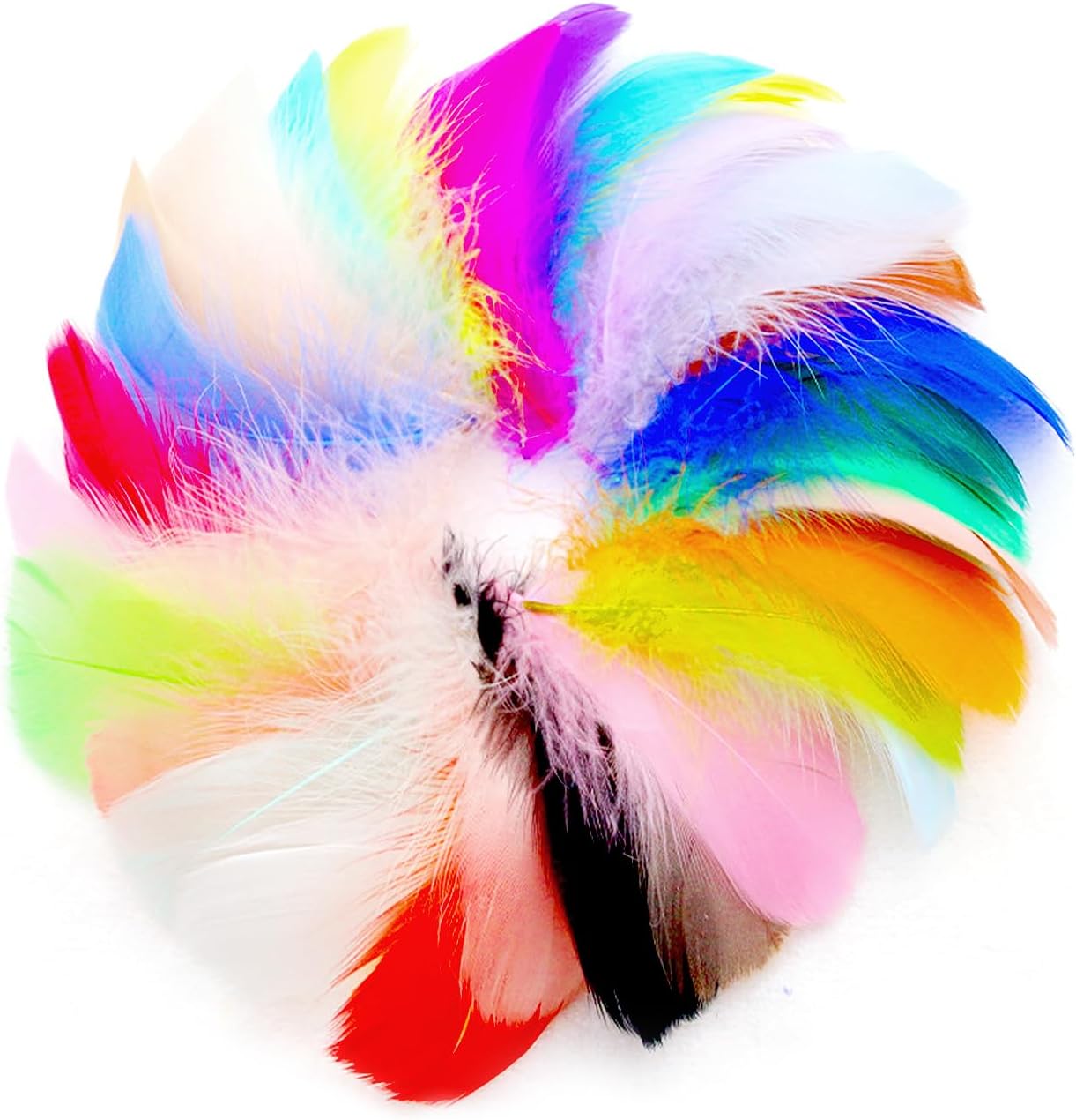 Jagowa 100 Pcs Feathers for Crafts, Colorful Feathers, Natural Goose Feathers for DIY Handmade Crafts Gift Box Filling Ornament Decoration (Multicolor)