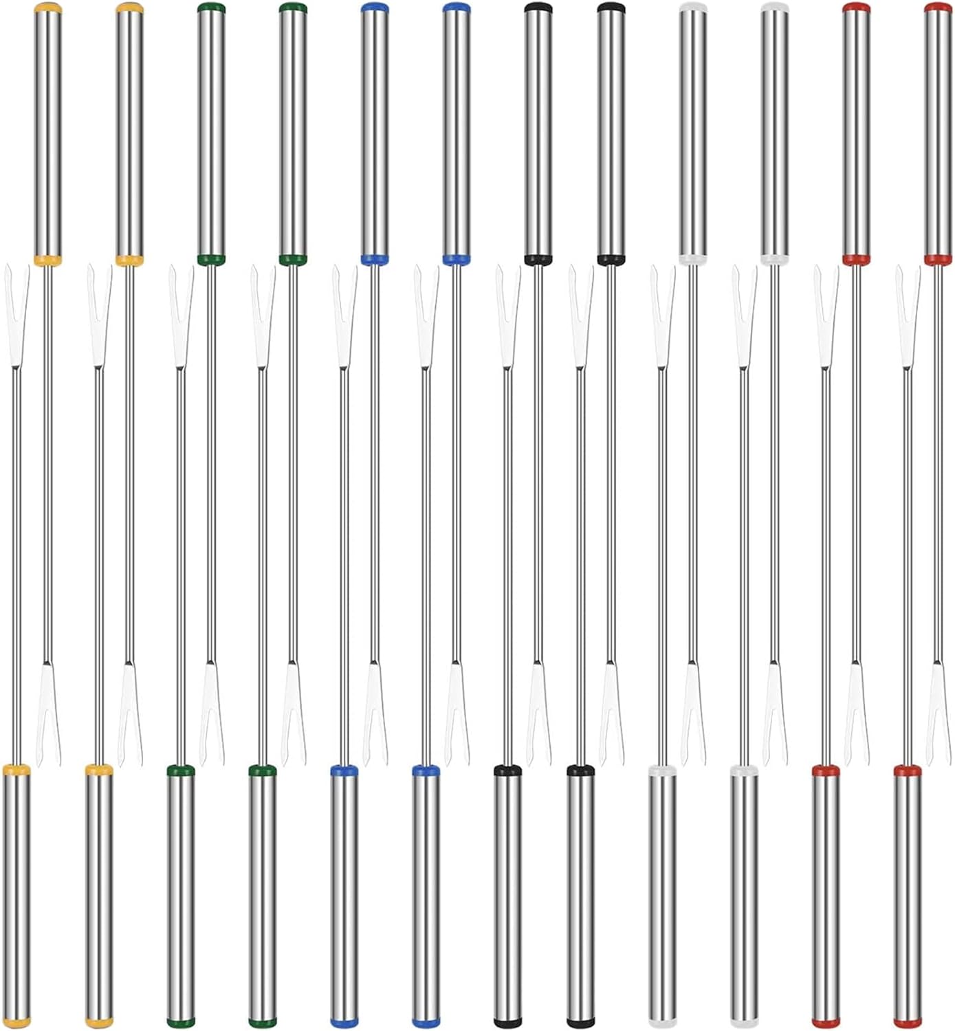 24pcs Fondue Forks, BetterJonny 9.4In Stainless Steel Fondue Sticks Color Coded Cheese Forks with Heat Resistant Handle for Hot Pot Barbecue 6 Colors
