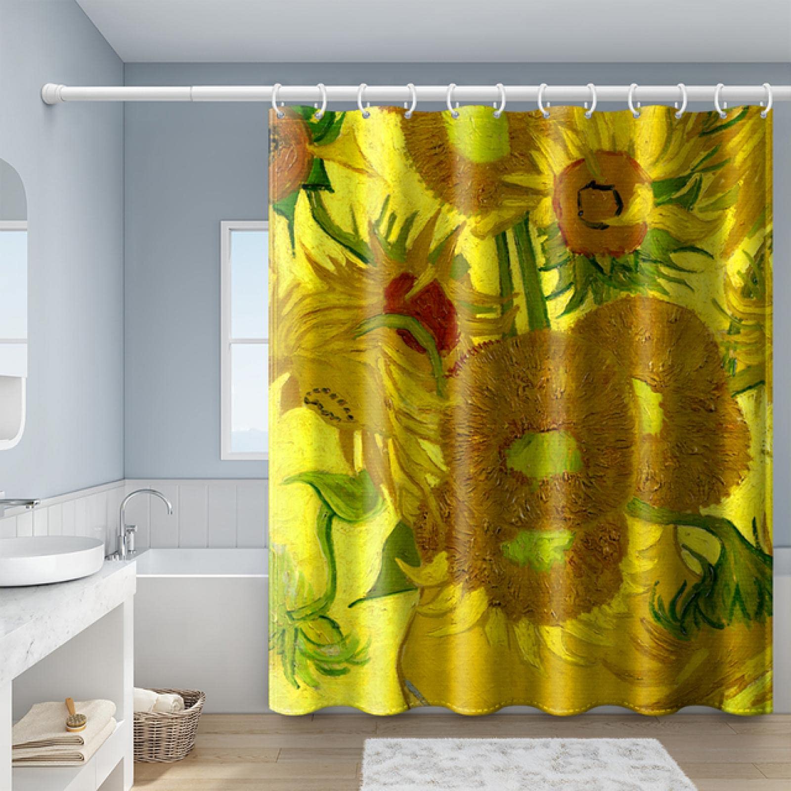 Rideaux de douche imperméables en polyester 120x175 cm avec crochets pour rideau de bain floral