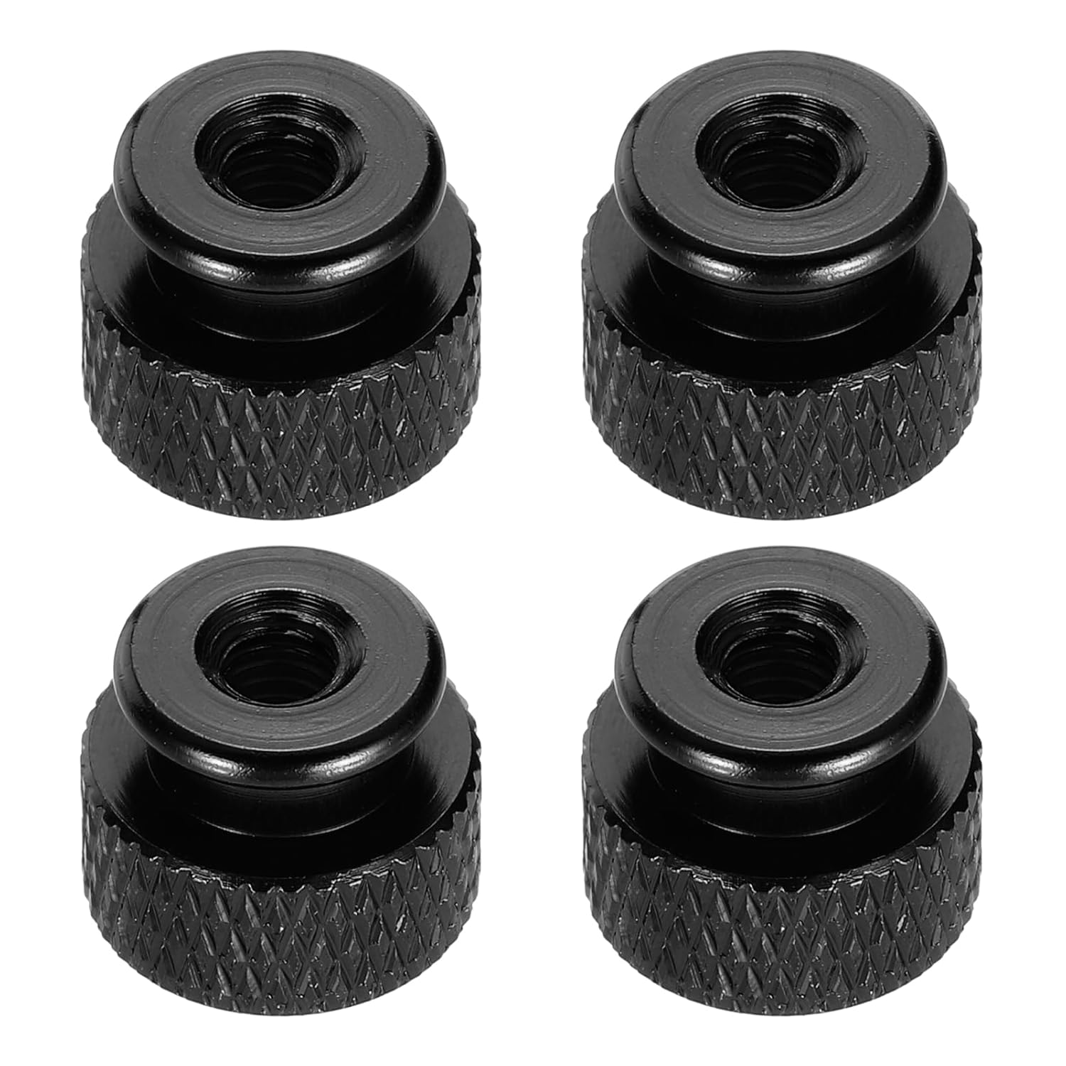 MECCANIXITY 4pcs Knurled Thumb Nut, M4 12mm OD 10mm Height 6061 Anodized Aluminium Alloy Hand Screw Nut, Metal Chassis Screw for Machinery, DIY Assembly, Electronics, Bright Black
