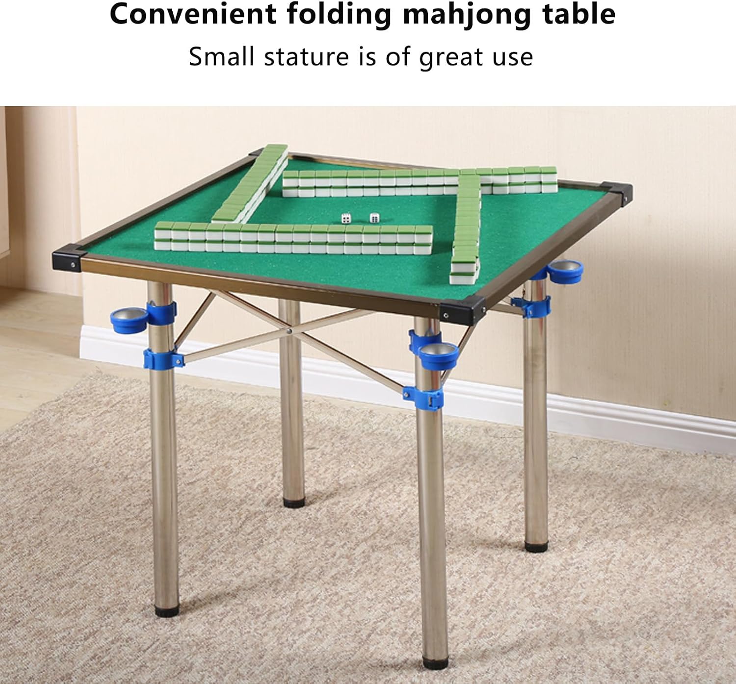 Folding Game Table with Green Surface for Portable Mahjong, Domino, Poker, and Card Games