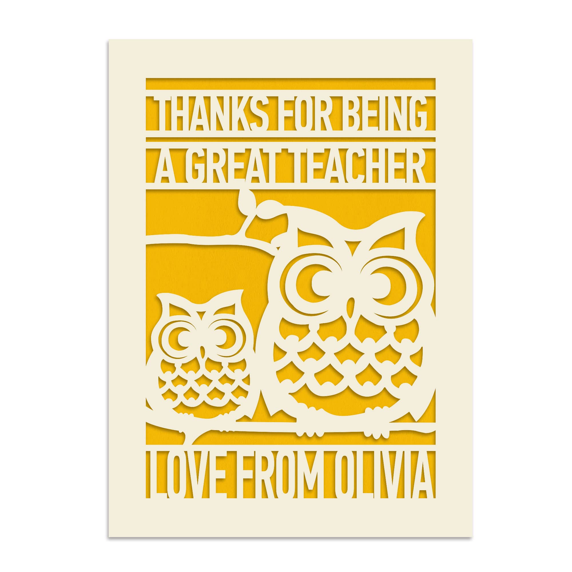 Personalised Teacher Thank You Card Custom Gift for Teacher Nursery Assistant Tutor Professor Mentor Laser Paper Cut Appreciation Gift Graduation Retirement with Envelope (Gold)