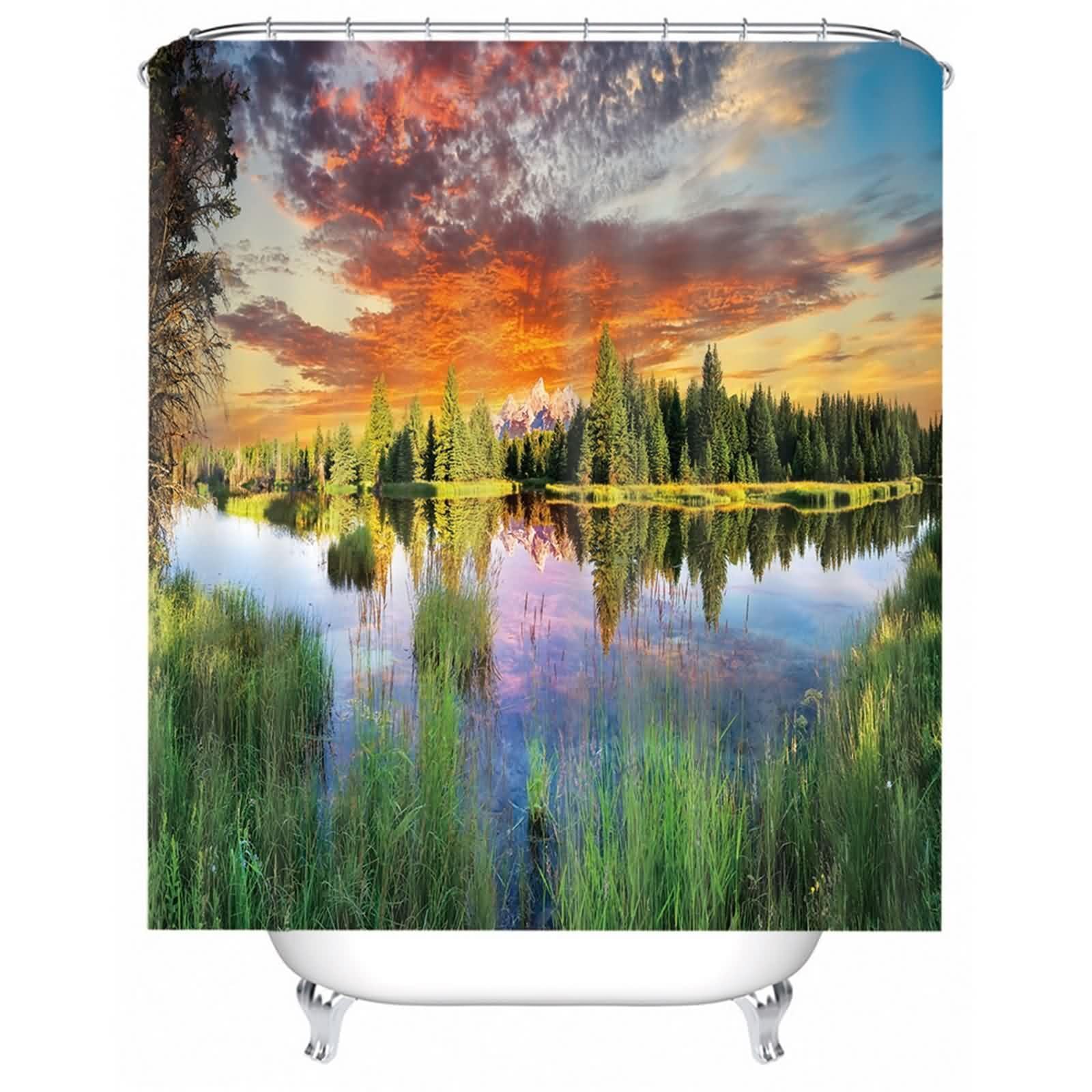 Rideau de douche en polyester lavable imperméable motif forêt sauvage