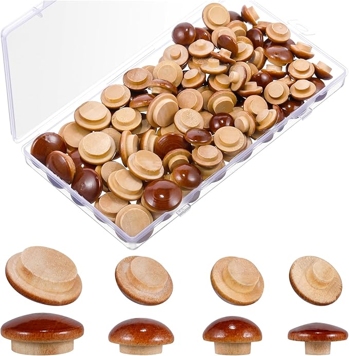 Keadic 140Pcs Wooden Hole Plugs - 4 Sizes Button Plugs For Furniture Screw Holes