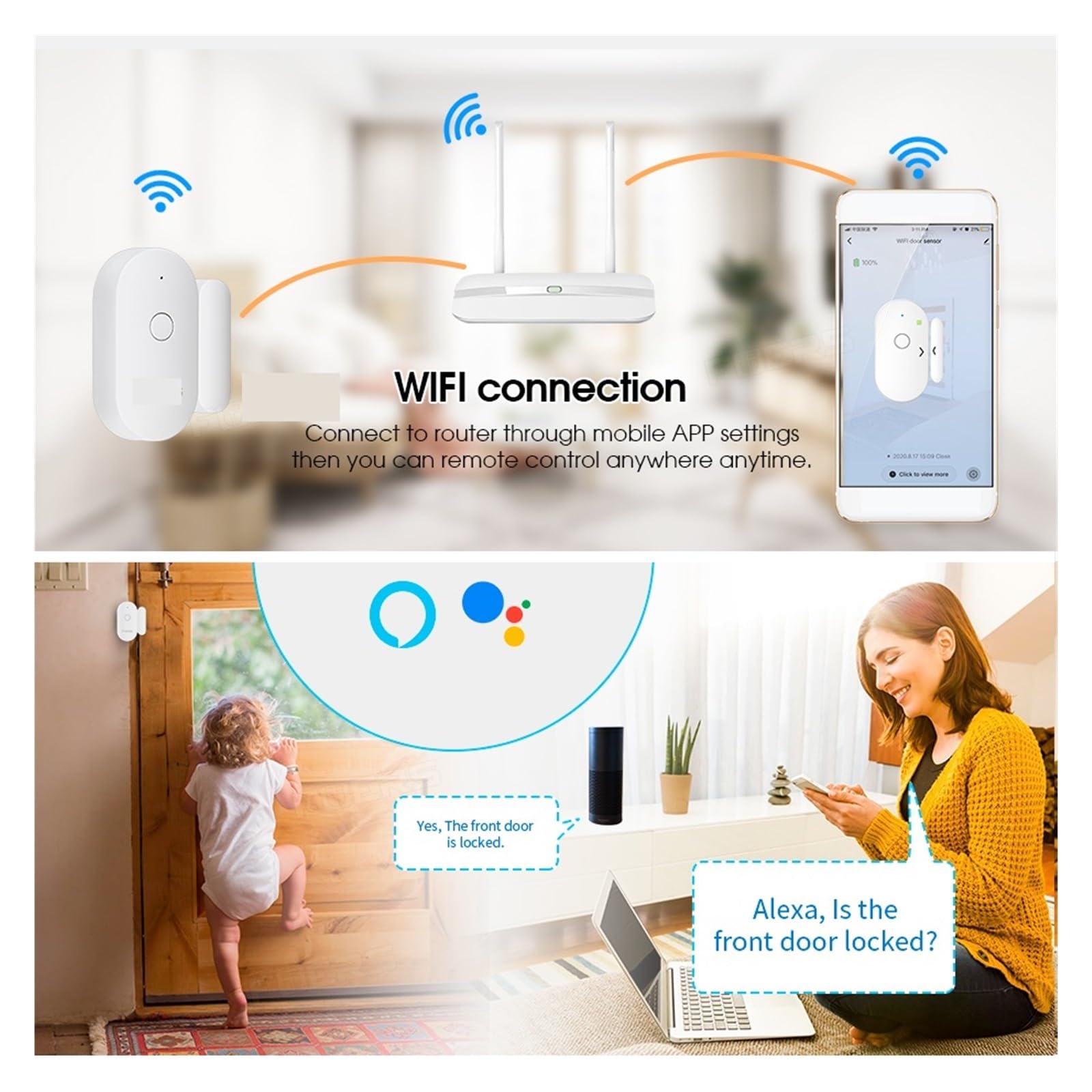 Tuya Smart en casa Sensor de puerta detectores de apertura de puerta sis-tema de alarma de protección de seguridad alerta de seguridad for el hogar alarma de seguridad(6 door sensors)