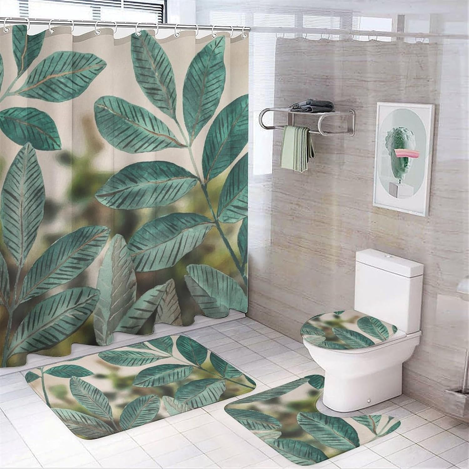 Bathroom Mat Set, Spring Pattern Printed on Bathroom Accessories Sets Complete, Great for Master Bath Beach House Modern Home