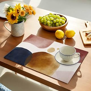 Placemats Set of 6 Mid Century Abstract Geometric Place Mat Washable Kitchen Dining Table Mats Minimalist Terracotta Aesthetic Placemat for Indoor Family Dinner Outdoor Wedding Holiday Party Decor