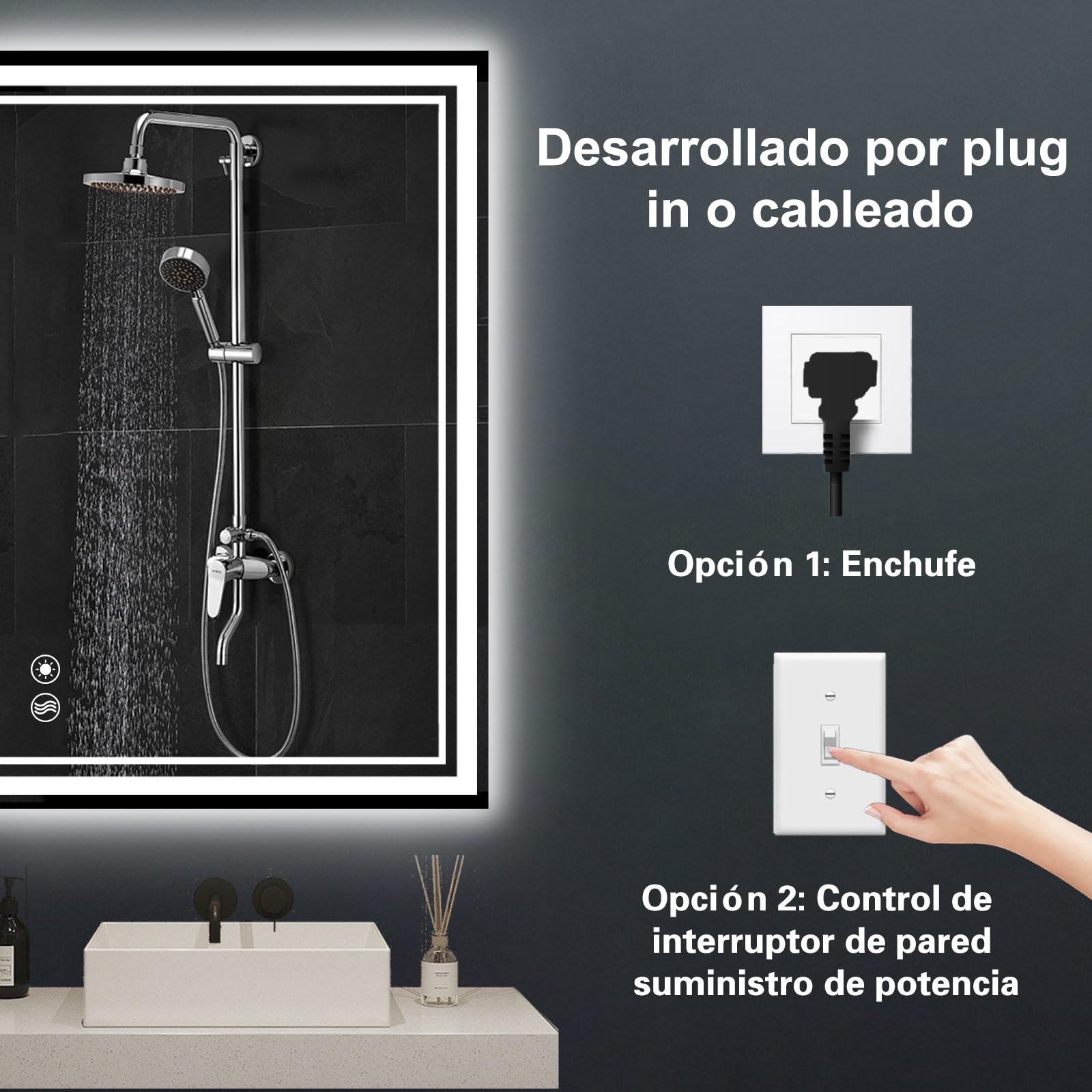 Espejo LED para baño de 61x91cm, Frontal y retroiluminado, antivaho, Regulable, 3 Colores, Espejo de baño LED con función de Memoria, Espejo Inteligente montado en la Pared
