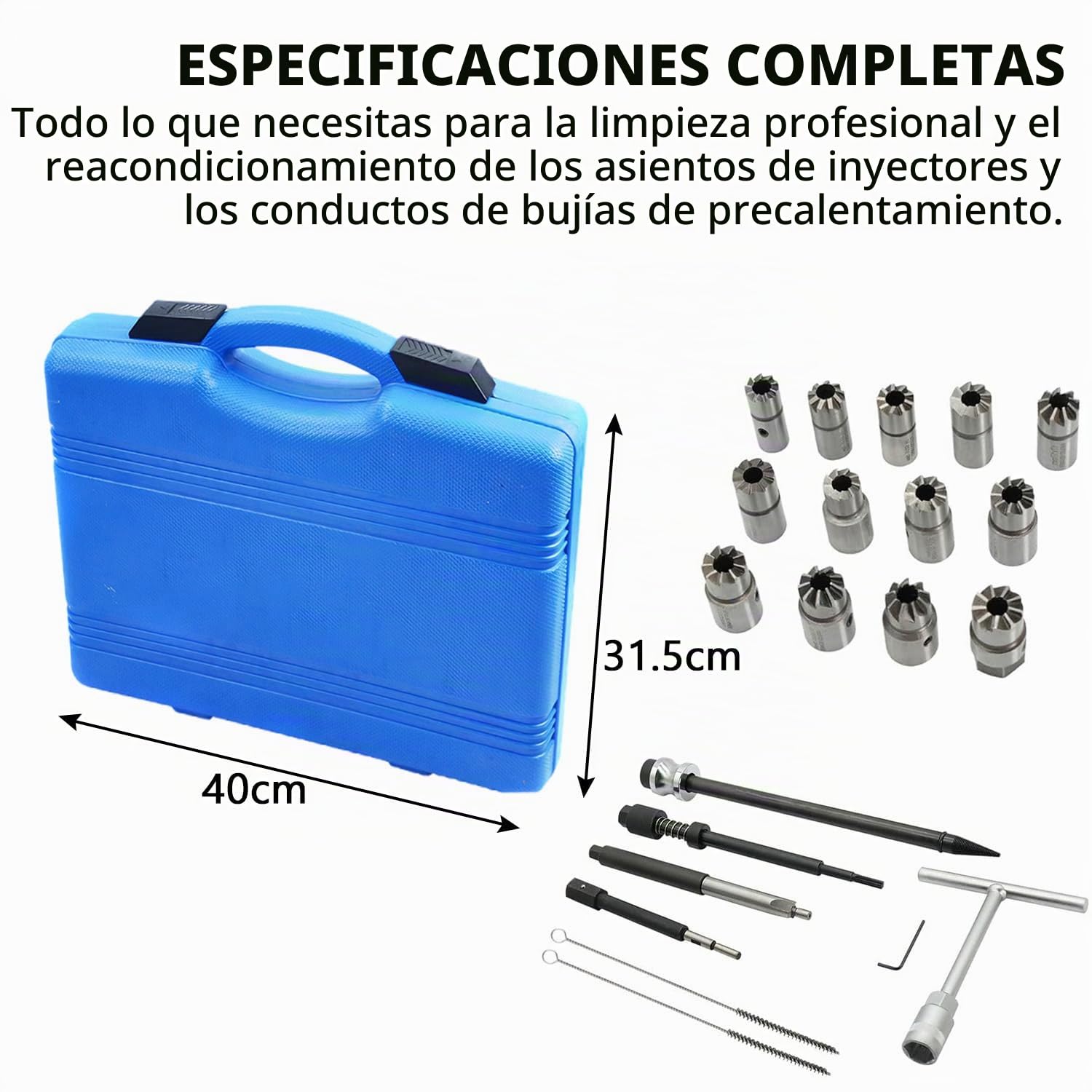 Juego 21 Fresas para Asientos de Inyectores Diesel, Kit Reparación con 13 Fresas, Extractor Junta y Herramientas Limpieza