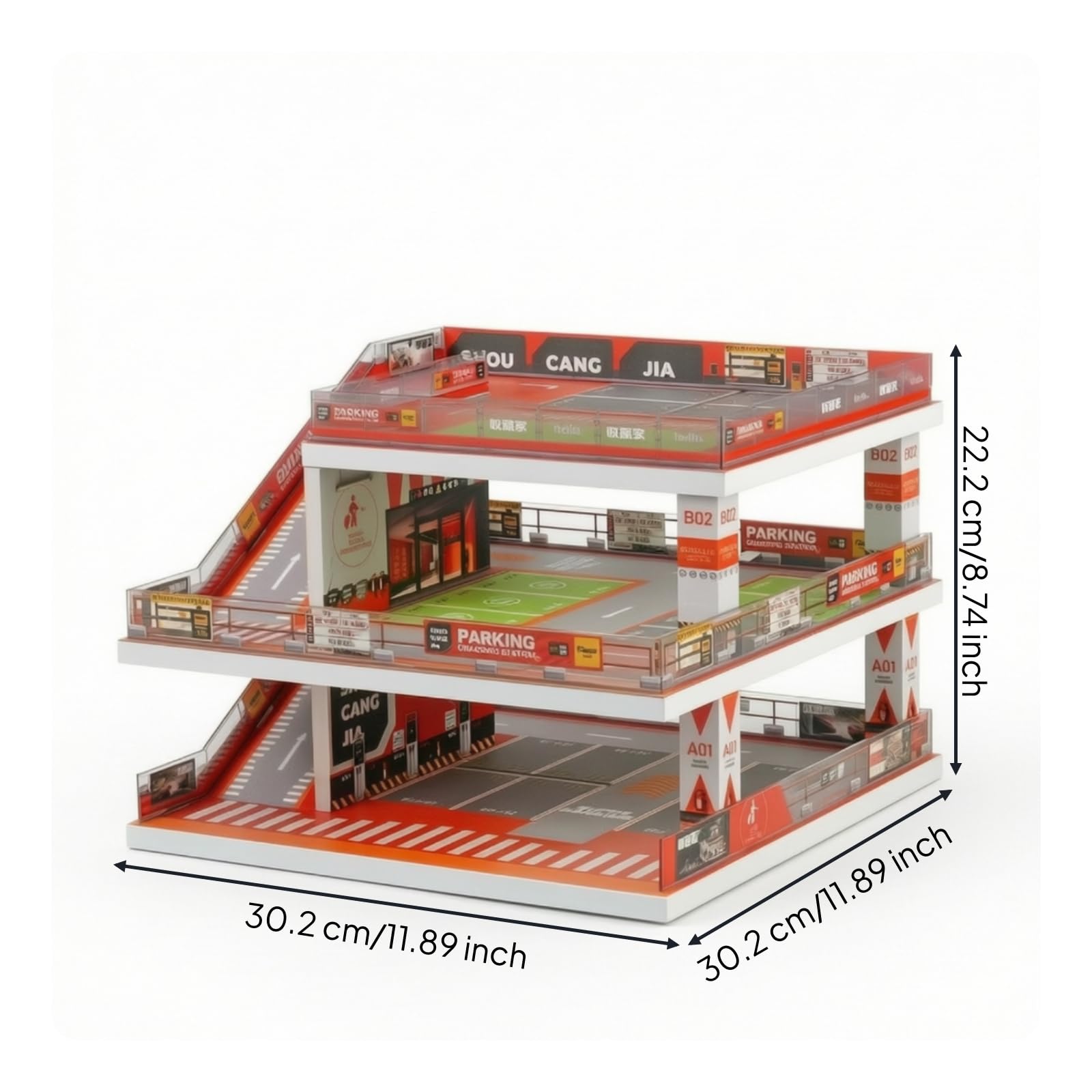 Garage in Miniatura 1 64 Parcheggio Diorama Espositore con Struttura a Tre Livelli con Rampa E Base Stratificata in Plastica