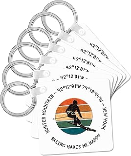 3dRose, Hunter Mountain, New York. Man skier on white. Alpine skiing, America, Key Chain