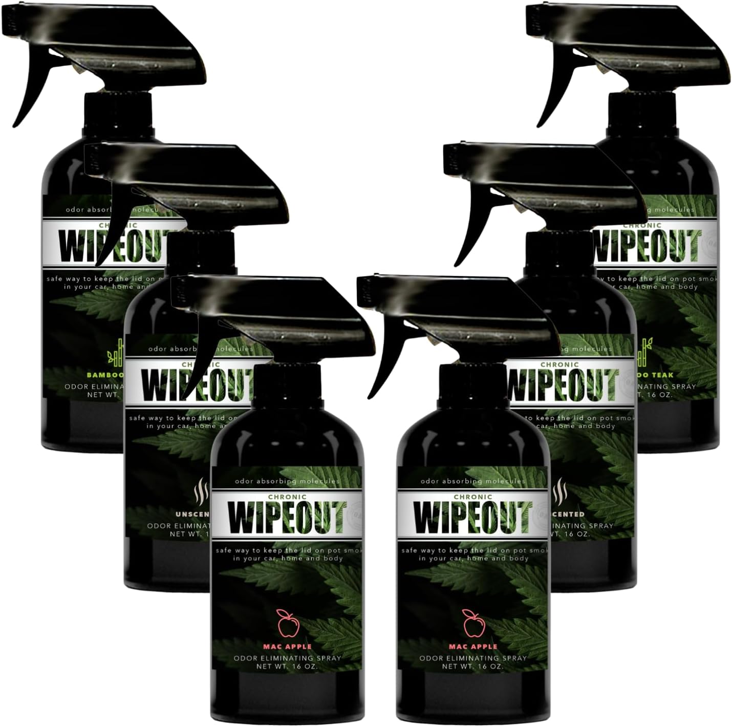 Smoke Odor Eliminator Spray For Strong Odor - Highly Effective for Deodorizing Homes, Clothes, Cars, Hands, & Hair from Smoke Smells - 16 oz Bottles 2 Apple, 2 Bamboo Teak, 2 Unscented