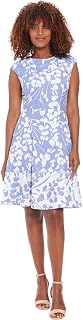London Times Womens Floral Print Fit and Flare with Contrast Border at Hem