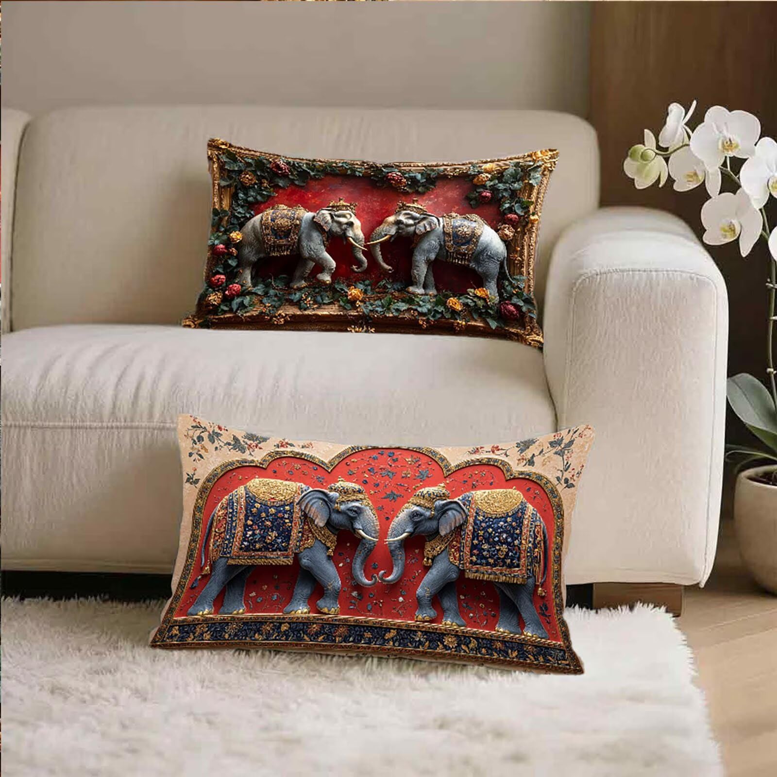 Federe Cuscino 60x80 Set di 2, Elefante Federe Cuscini Divano Velluto Morbido, Rettangolari Copricuscini 60x80cm Con Cerniera Invisibile, Copricuscino per Camera Casa Decorazioni, Nordico V-3699