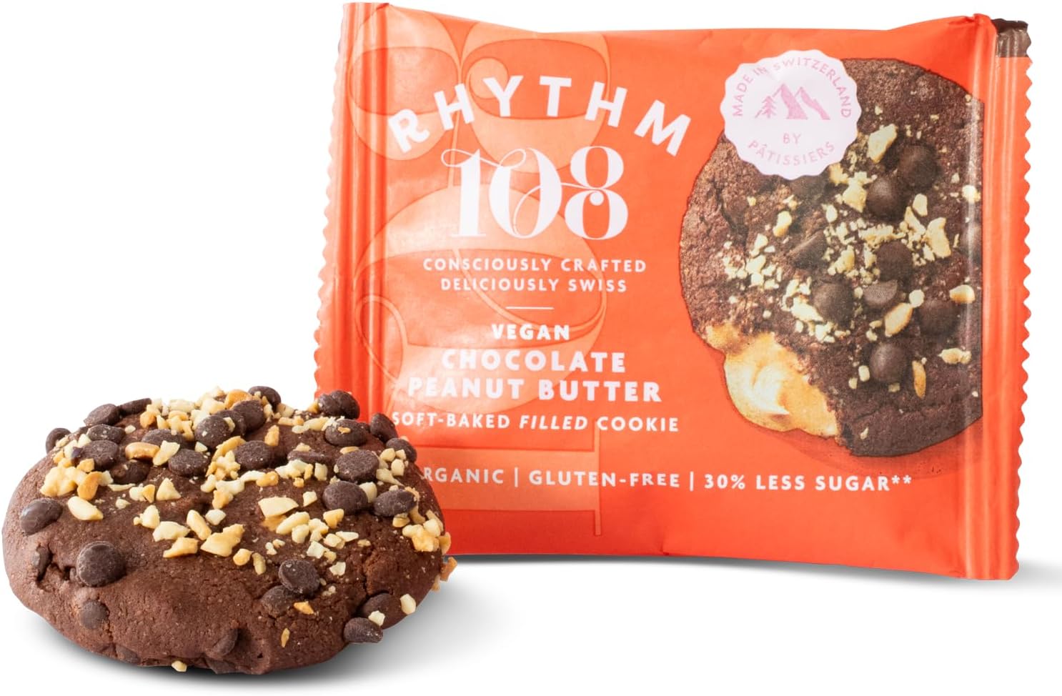 Swiss Organic Vegan Chocolate Peanut Butter Soft-Baked Filled Cookie 12 x 50g