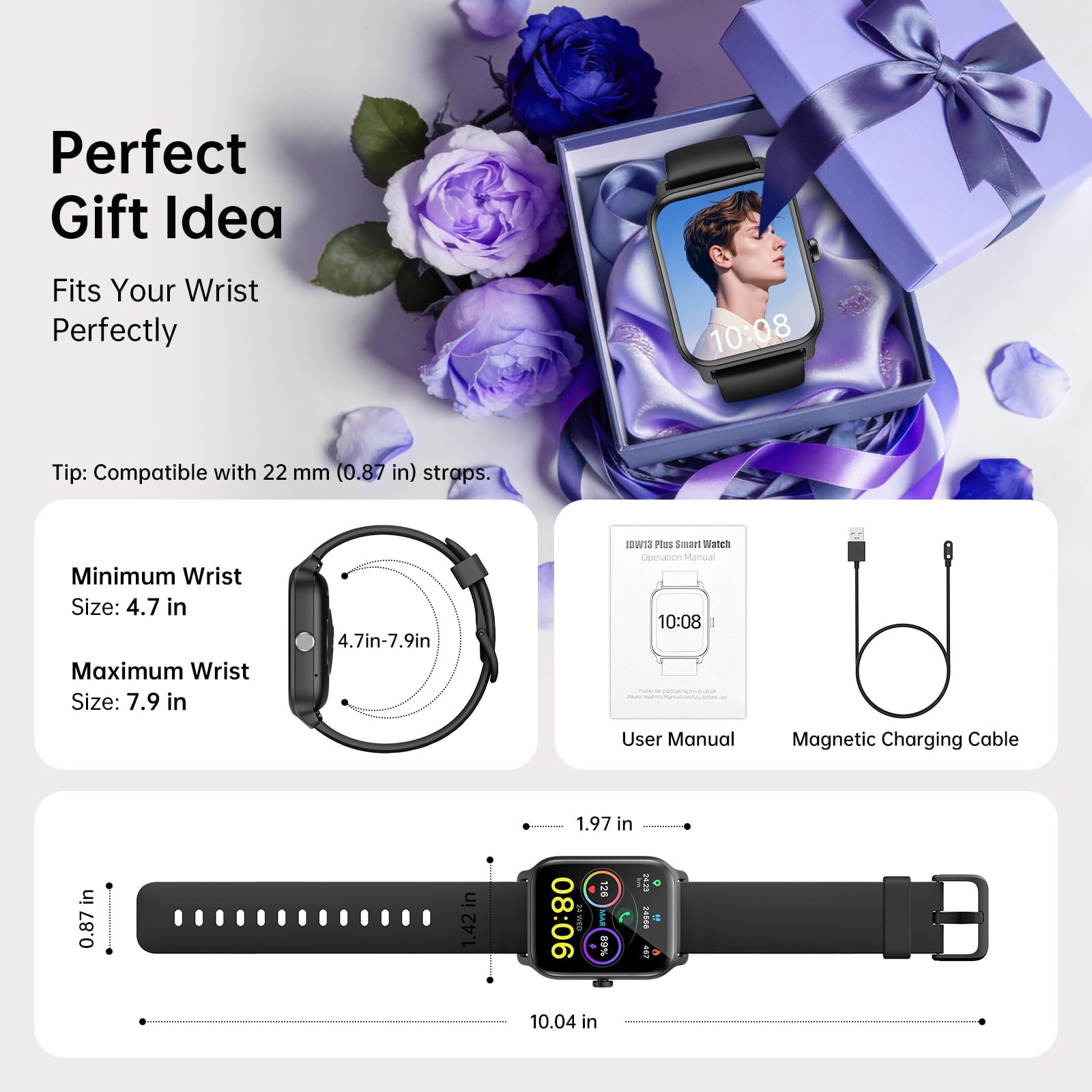 Smart Watch for Men, Alexa Built-in 1.85" HD Touchscreen Fitness Tracker with Bluetooth Call, 24/7 Heart Rate/Sleep/SpO2 Monitor, 100+ Sport Modes,2ATM Waterproof Smartwatch for Android iPhone(Black)