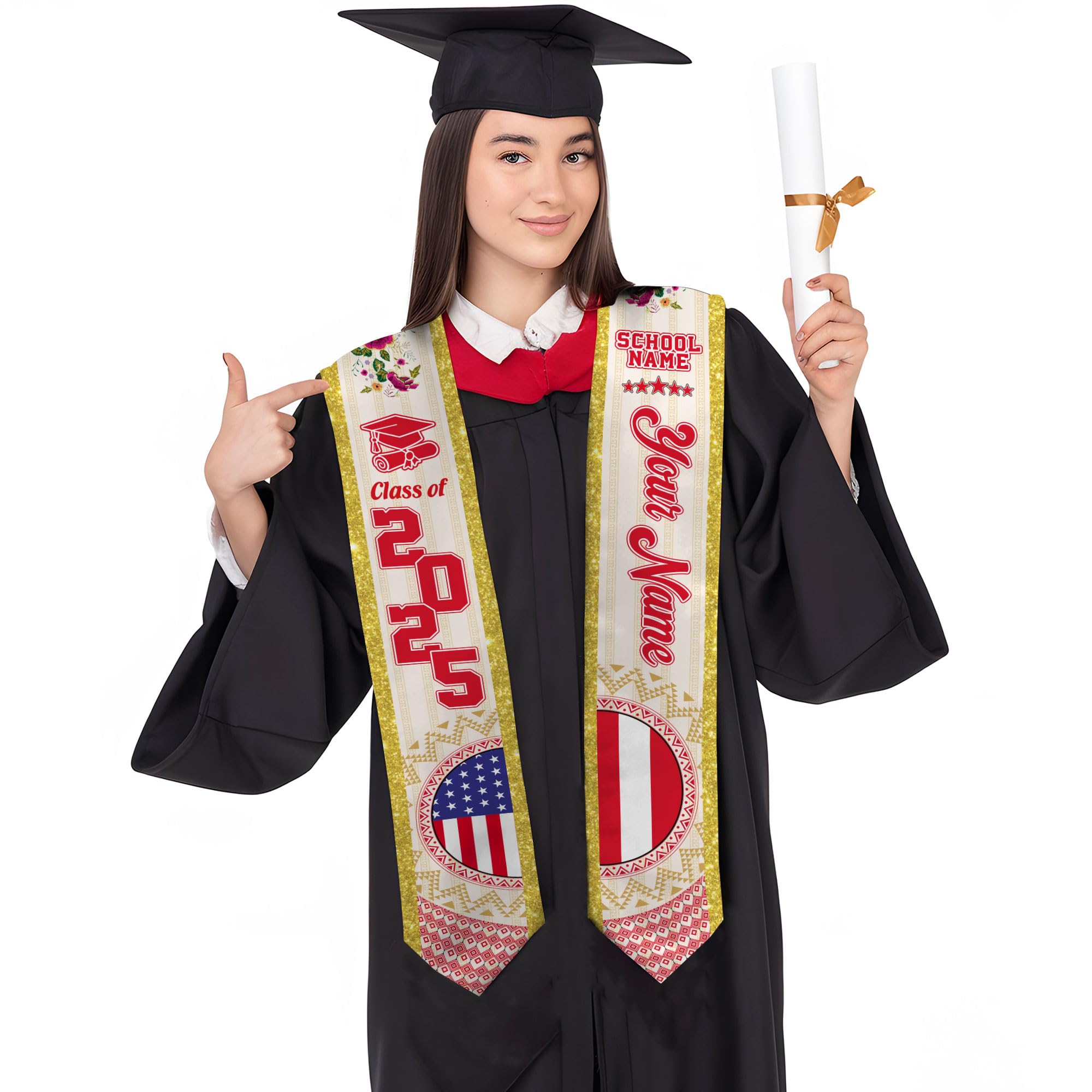 MonkeyVan Custom Peruvians Graduation Sash, Personalized Peru Graduation Stole 2025, Peruvians American Flag Graduation Sash Peru3