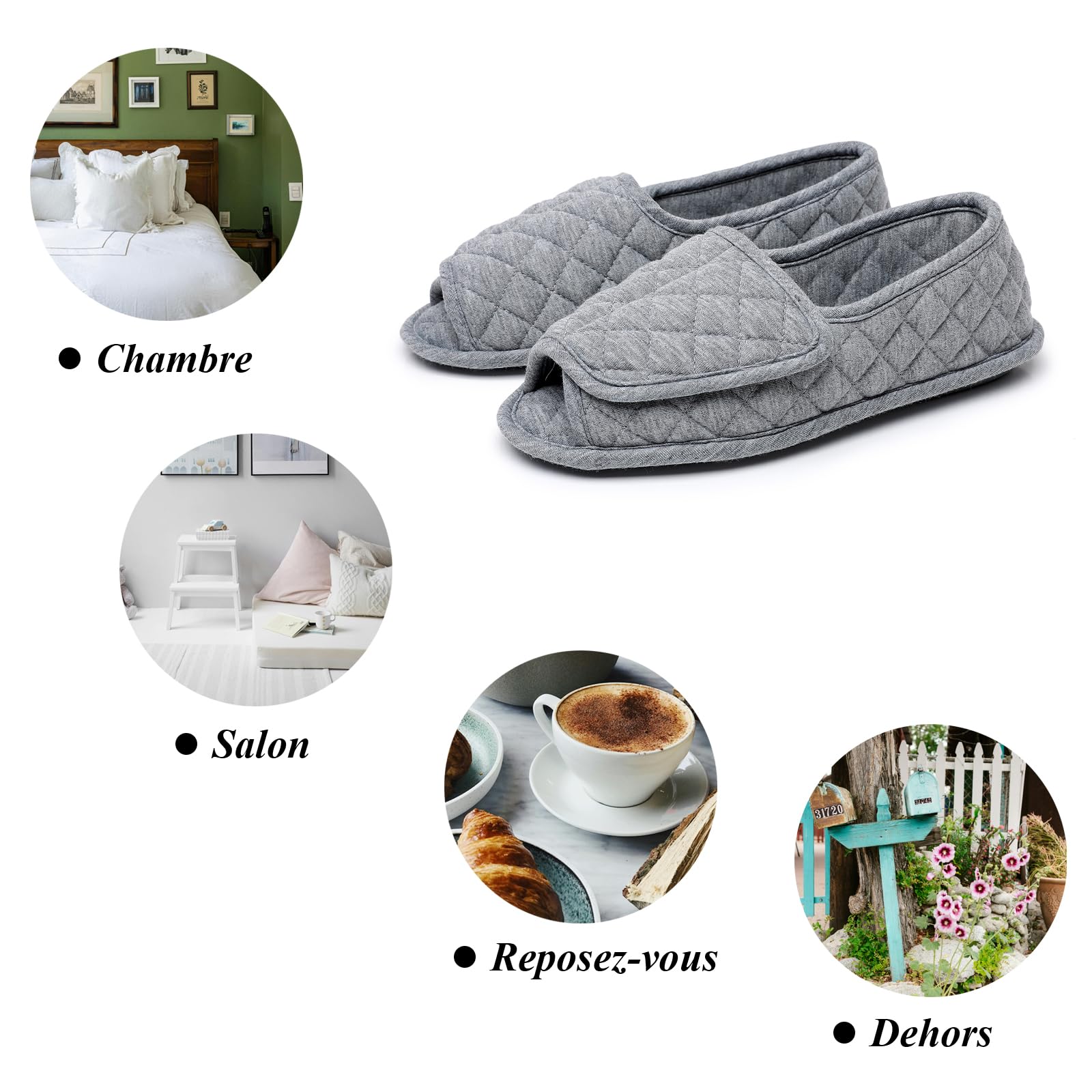 Git-up Chaussons Femme Bout Ouvert Coton, Chaussures de Maison Réglables en Mousse à Mémoire de Forme, Pantoufles Femme Confortable Indoor Slippers