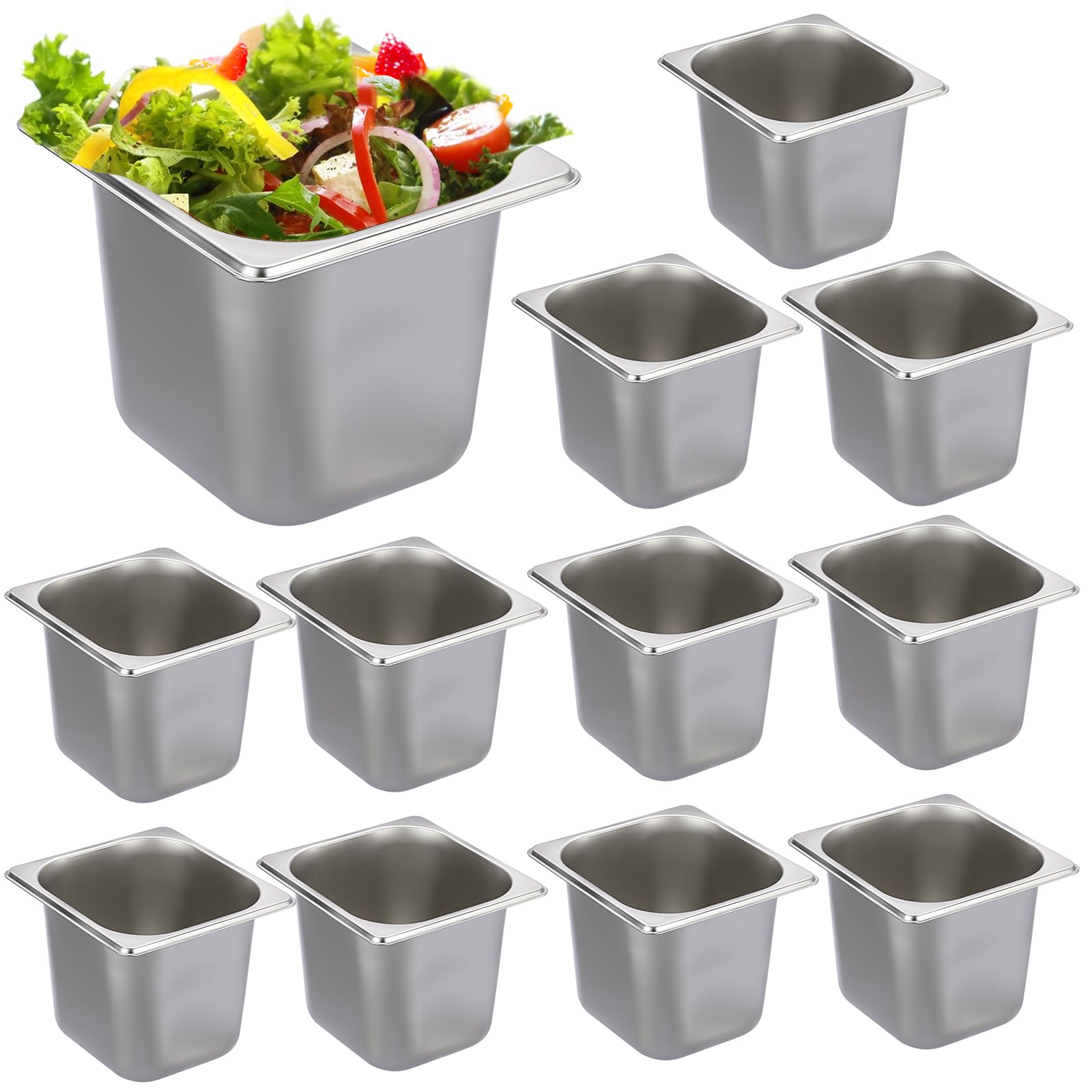 SUMNACON 12 confezioni da 1/6 di dimensioni 1/6 in acciaio inox, pentole da tavolo a vapore per hotel, 15,2 cm, organizer per cibo da catering, piatti da cucina, piatti da pranzo, per ristoranti