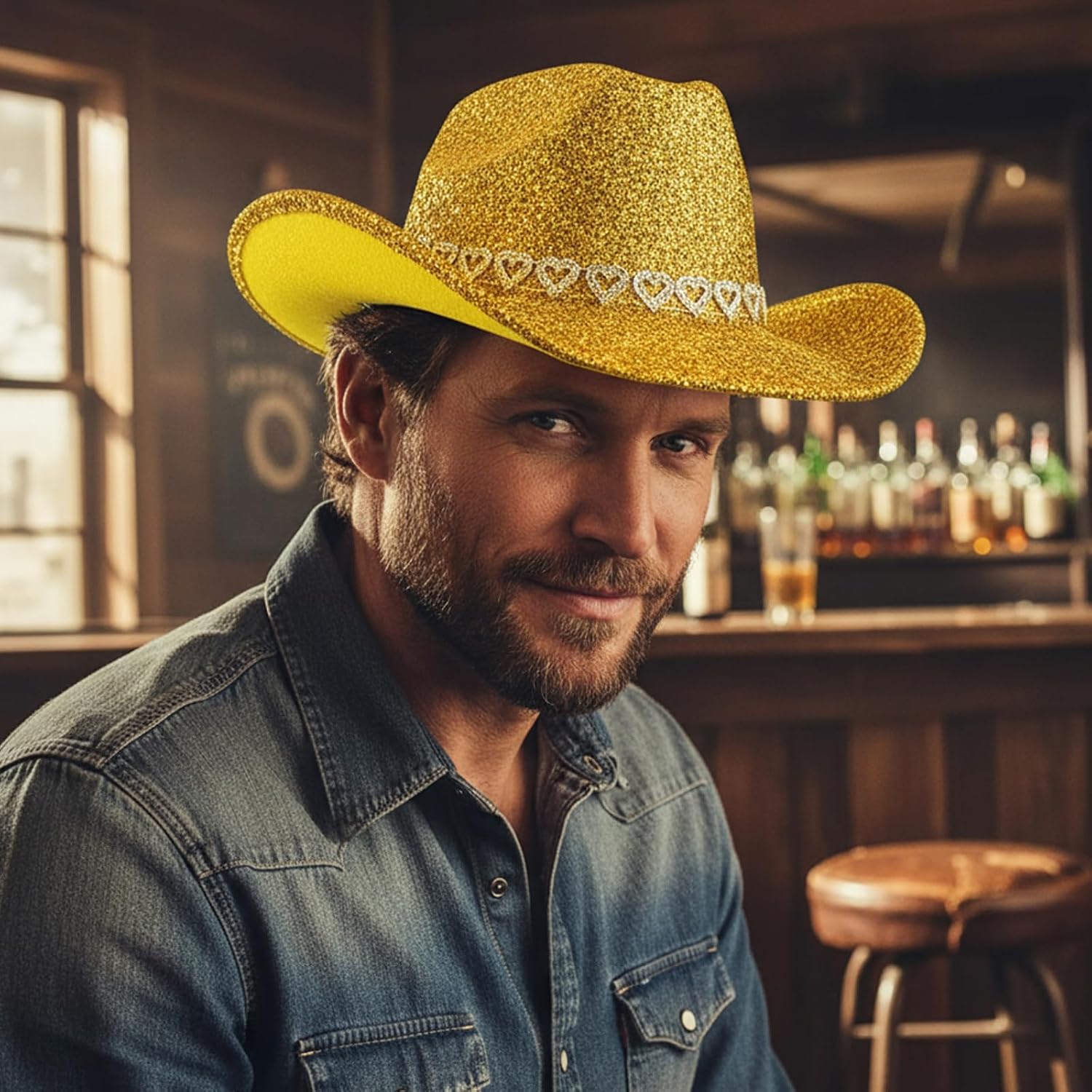 Adults Glitter Western Cowgirl Hats with Rhinestones Fashionable Wide Brim Caps for Outdoor Vacation