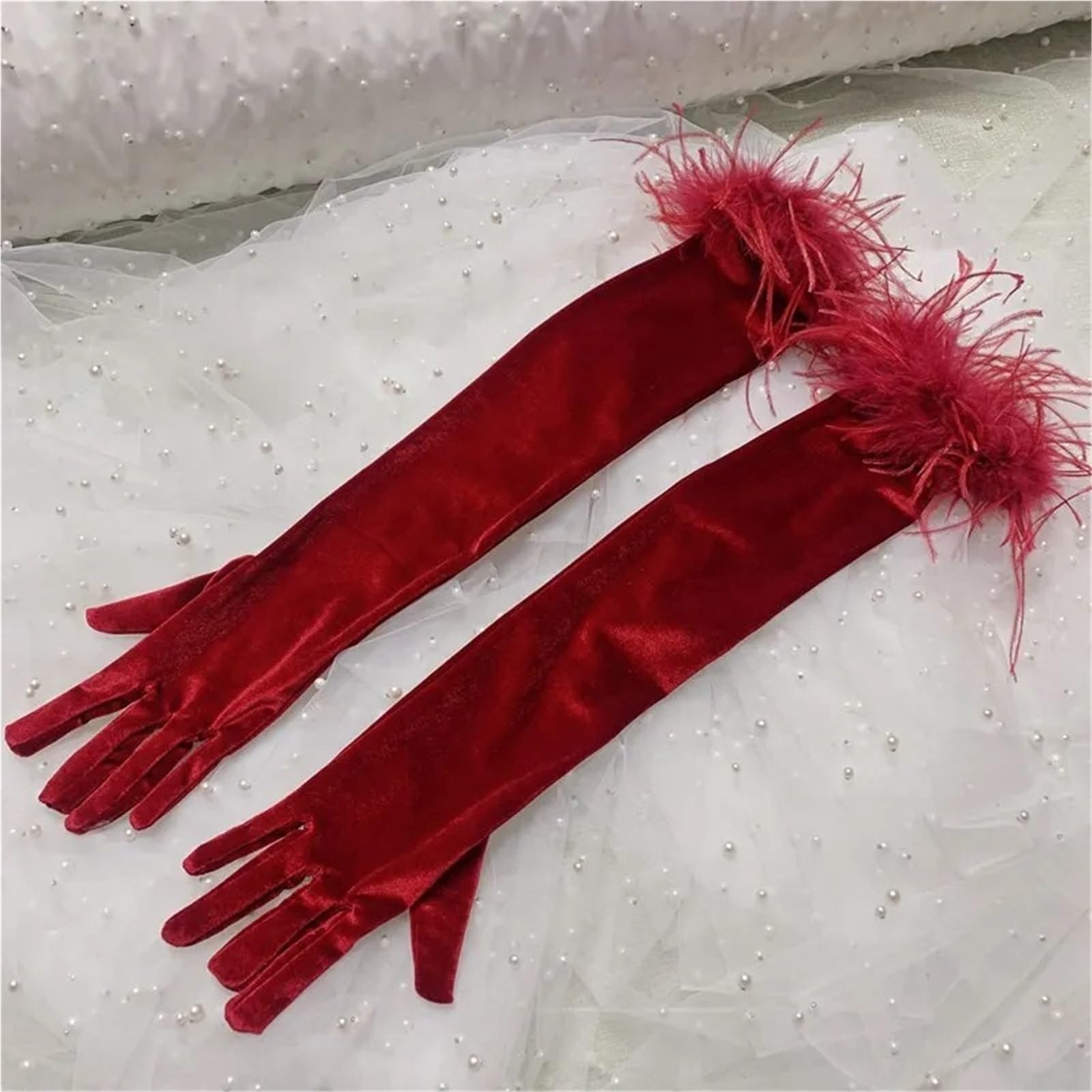 Guanto in piuma Elegante protezione solare vintage in velluto | Guida con protezione solare vintage, guanto in velluto primaverile estivo