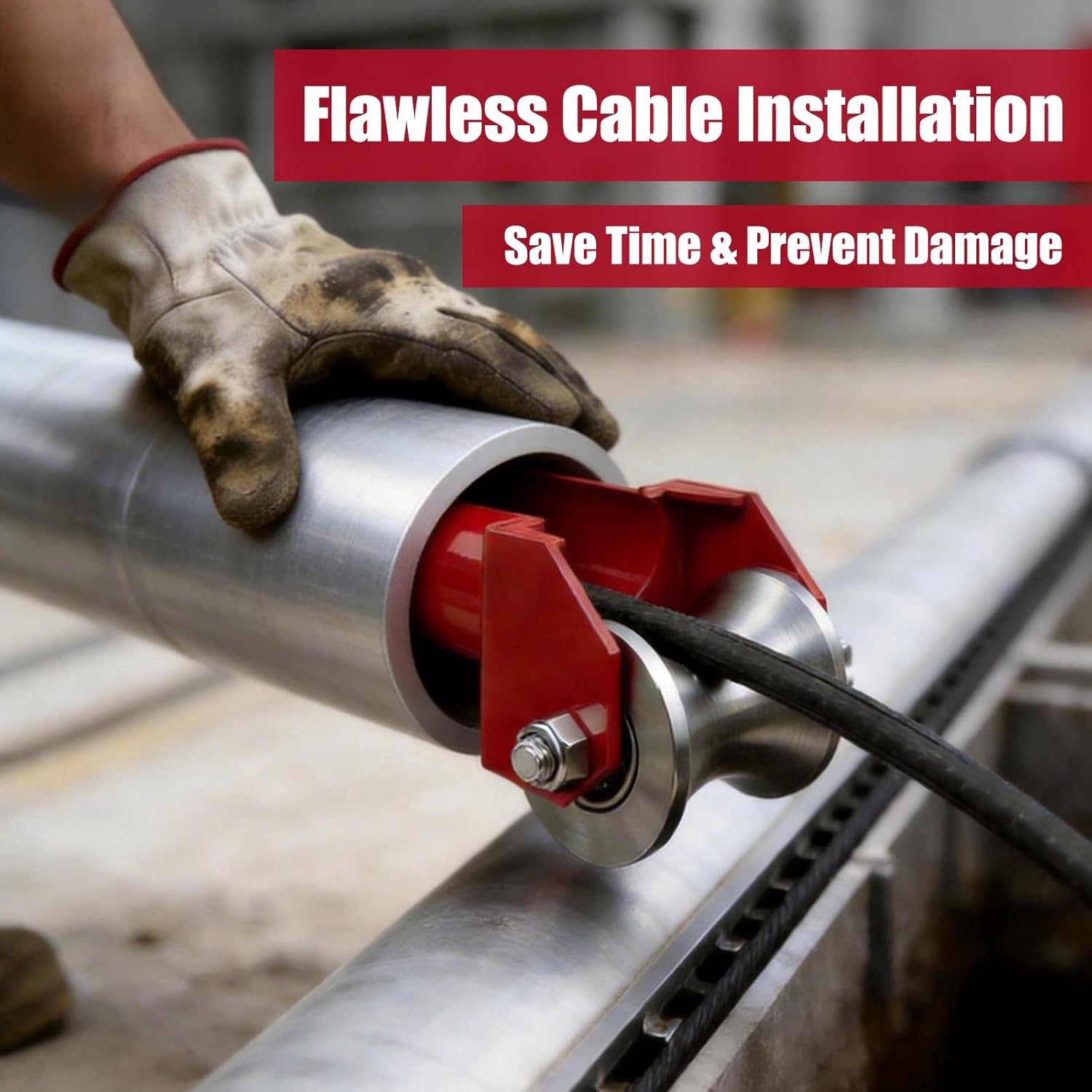 Cable Feeding Sheave - Stainless Steel Wheel & High Carbon Steel Frame, Wire Puller Guide Roller for Smooth Cable Installation (Red, for 2-Inch Conduit)