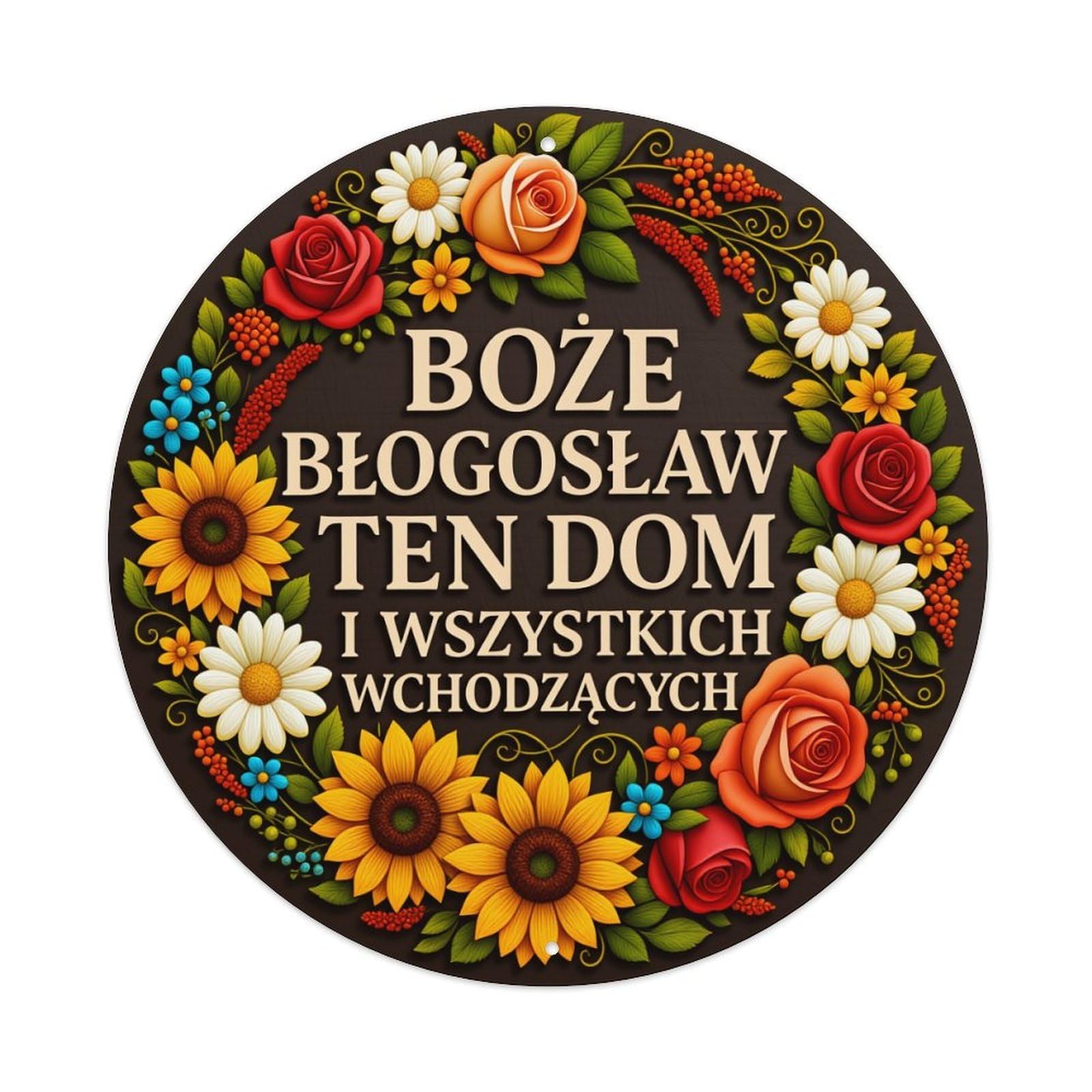 Floral Wreath With Roses Sunflowers And Daisies_1 Round Vintage Tin Sign,Retro Wall Art,Metal Poster for Home, Bar, Garage, Cafe, Rustic Indoor & Outdoor Decor, 8x8 Inches