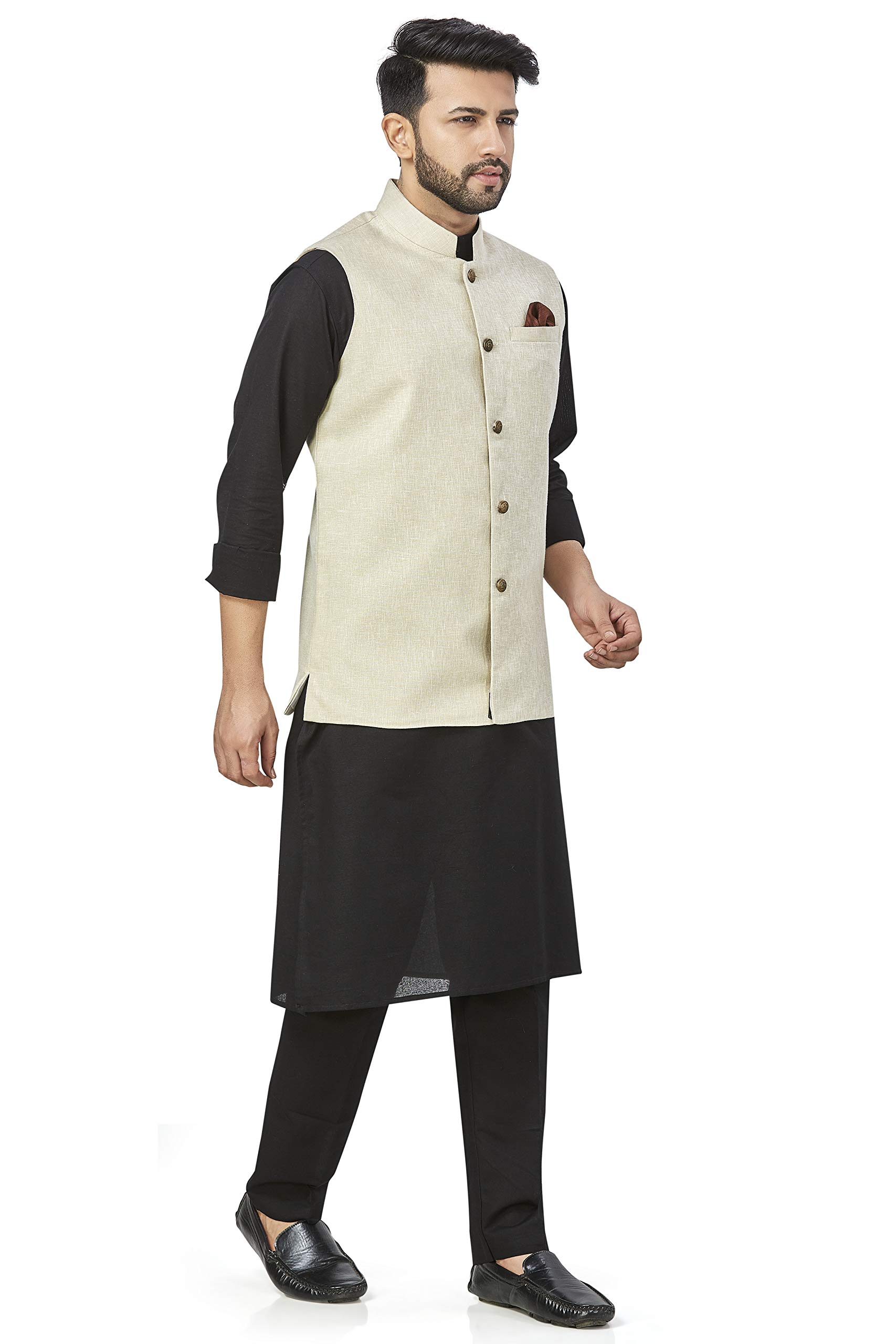 BE ACTIVEbaaamboos 100% Cotton Blend Stylish Trendy Solid Pattern Sleeveless Comfortable Men's only Nehru Jacket for Regular Use Ethnic Wear(Beige,X-Large)
