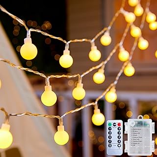 Minetom 2 Pack Globe String Lights Battery Operated, Totally 120 LED Fairy Lights with Remote, Waterproof for Indoor Outdoor Bedroom Classroom Dorm Camping Canopy Wedding Xmas Decor, Warm White