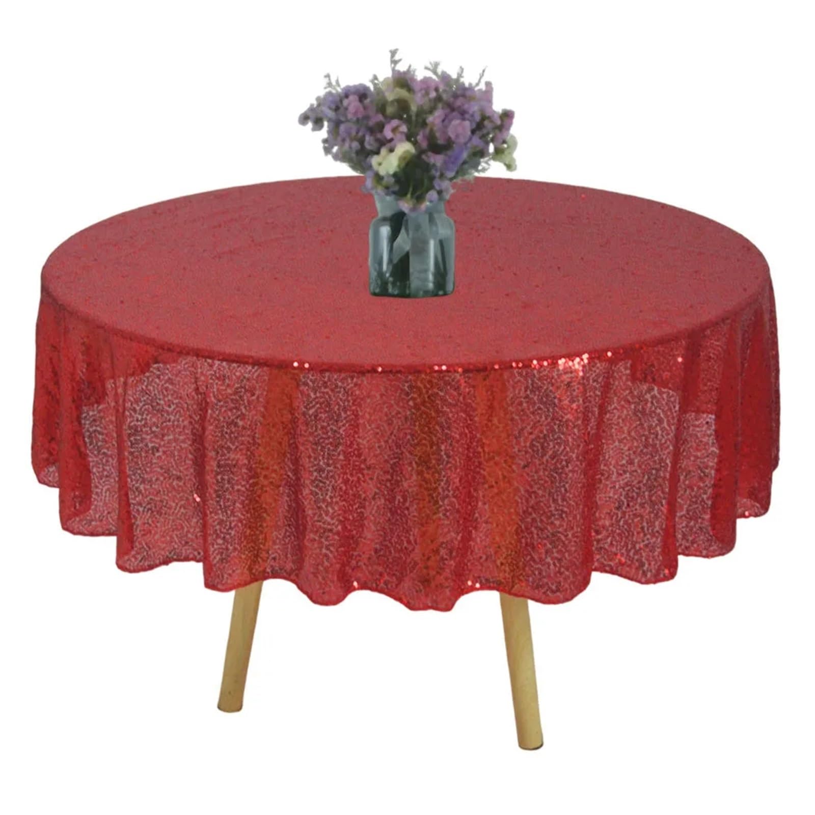 BTRYLDCFA Round Tablecloth Round Sequin 4Ft Tablecloth Glitter Table Cloth For Wedding Party Sparkly Table Cloth For Birthday Baby Bridal Shower(Red)
