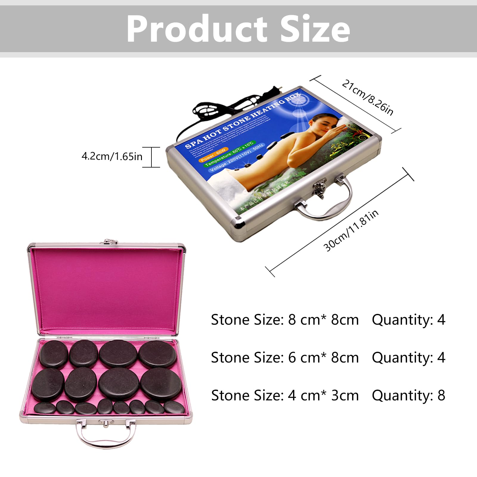 16 PCS Juego Masaje Con Piedras Calientes, Calentador Piedras Calientes Piedras Lava Para Masaje Piedras Masaje Piedras Basalto En Estuche Calefactor Portátil Adecuado Juego Calentador Piedras Masaje